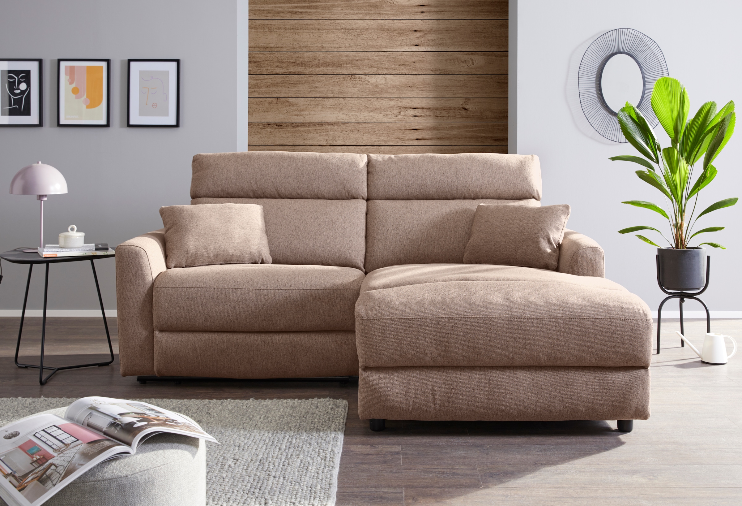 INOSIGN Ecksofa »JENNA, L-Form,  209cm, manuelle u. elektrische Funktion, mit USB A/C,« Liegefunktion 105°-150°, Federkern, Struktur fein