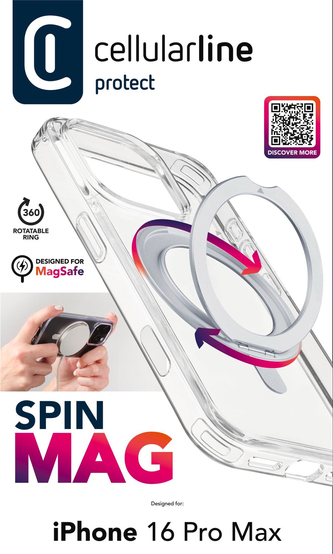 Cellularline Handyhülle »SPIN MAG MagSafe Case für Apple iPhone 16 Pro Max«, Backcover, Schutzhülle, Handyschutzhülle, Case, Schutzcase, stoßfest