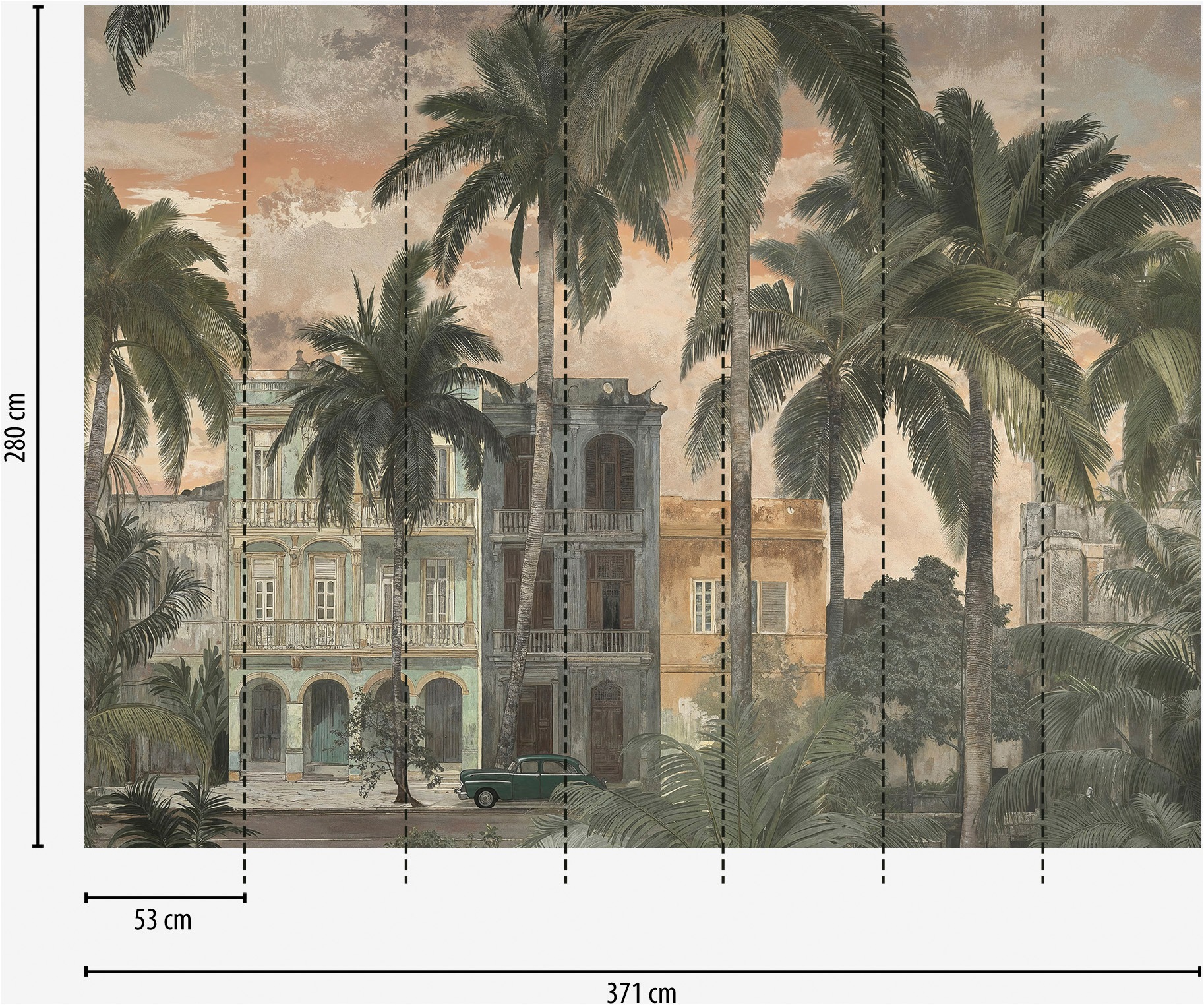 A.S. Création Vliestapete »Cuba II Vintage Havana Palms Fototapete« 3D-Optik | Stadt | floral leicht strukturiert Tropisches Stadtmotiv mit Palmen und architektonischem Flair