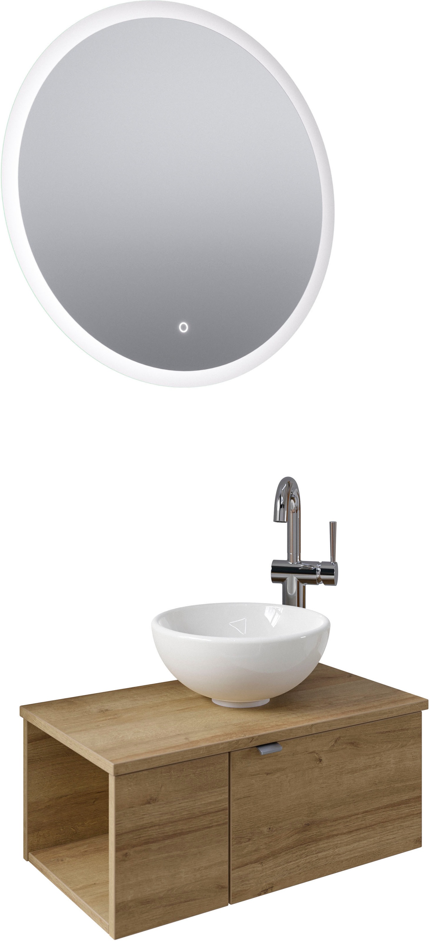Saphir Badmöbel-Set »Serie 6915«, (4 St.), Gäste-Bad, 70 cm breit, mit LED-Spiegel, offenem Fach und 2 Türen