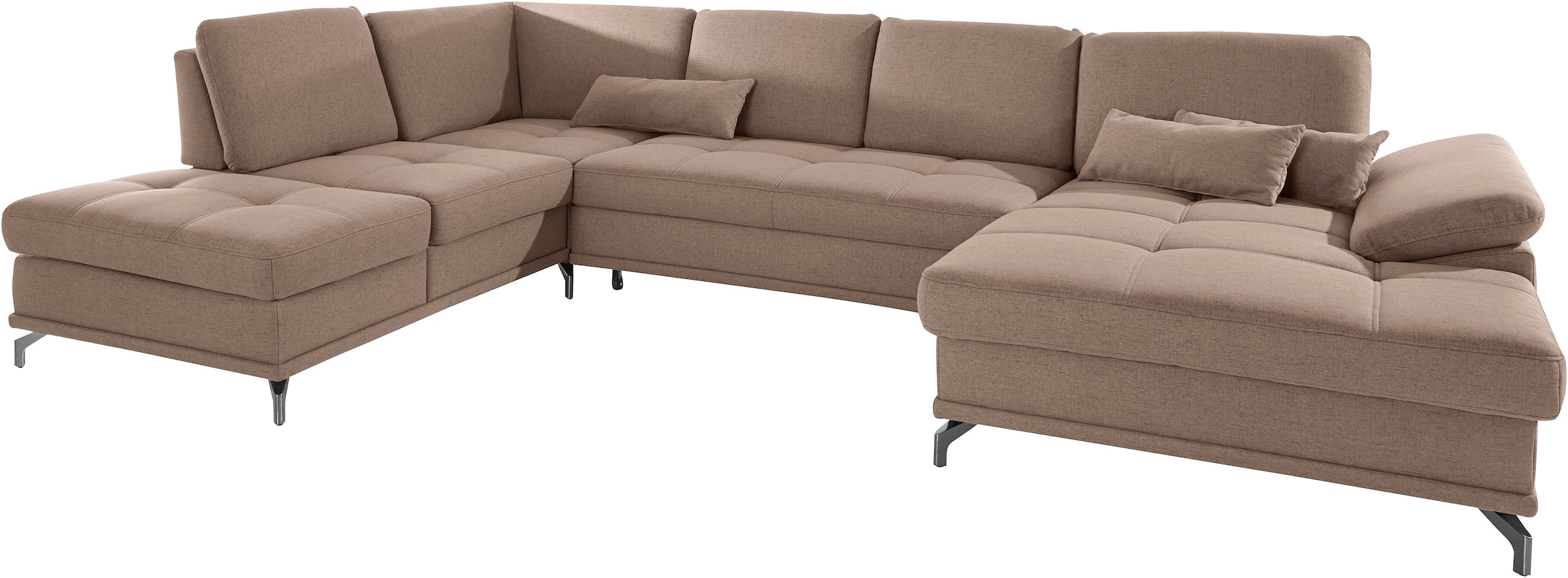 Places of Style Wohnlandschaft »Costello U-Form, mit Sitztiefenverstellung, Armteilverstellung und«, 3 Nierenkissen, optional Bettfunktion und Bettkasten