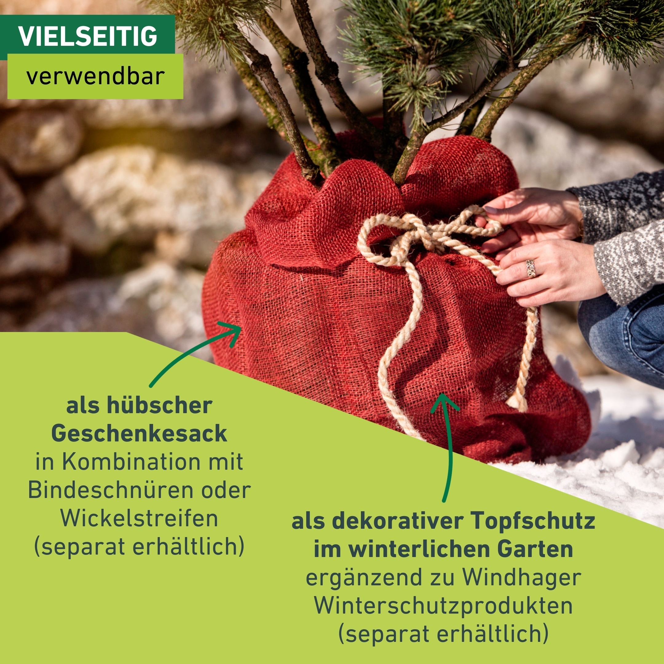 Windhager Winterschutzvlies »Jute-Sack, Gartensack aus robustem Vlies« Befestigungsband inklusive, 70x100 cm, erhältlich in grün oder rot