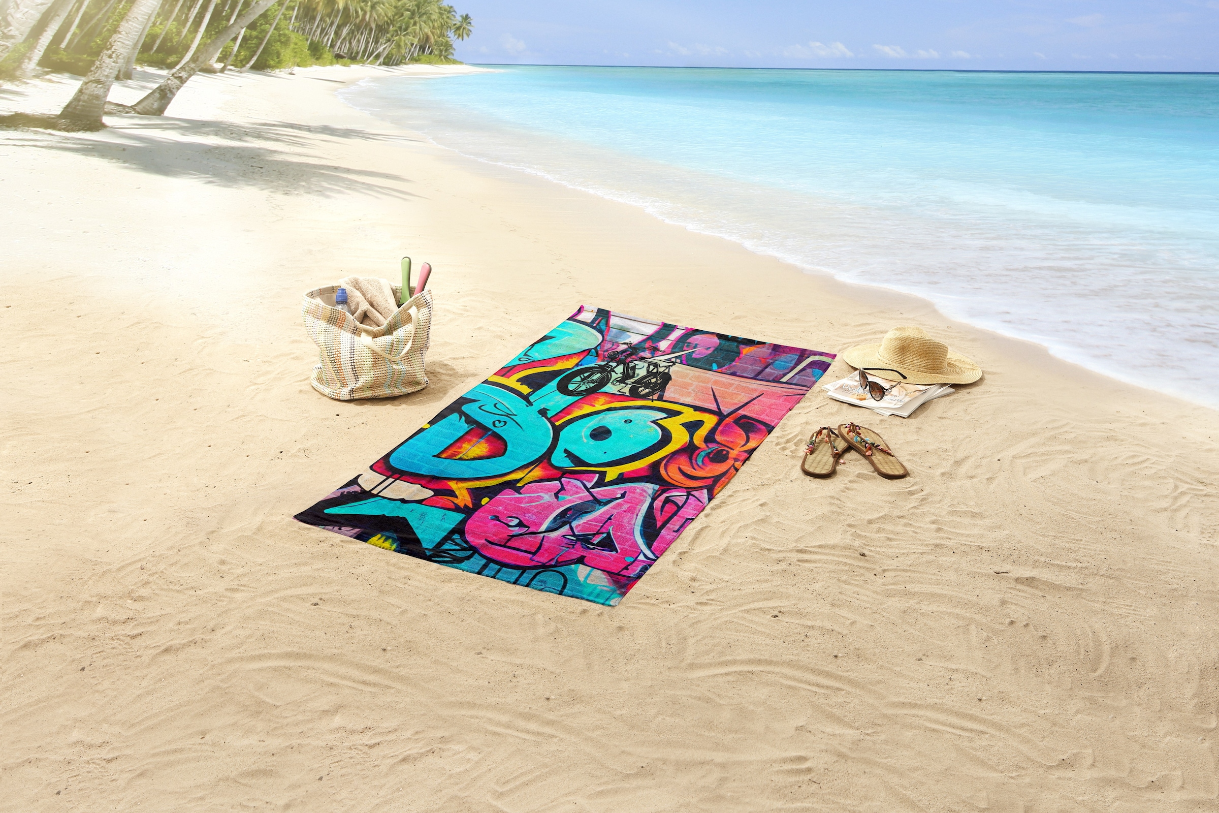 good morning Strandtuch »Charlie« Kinder Strandtuch, Mikrofaser, Velours, saugfähig, weich, Graffiti