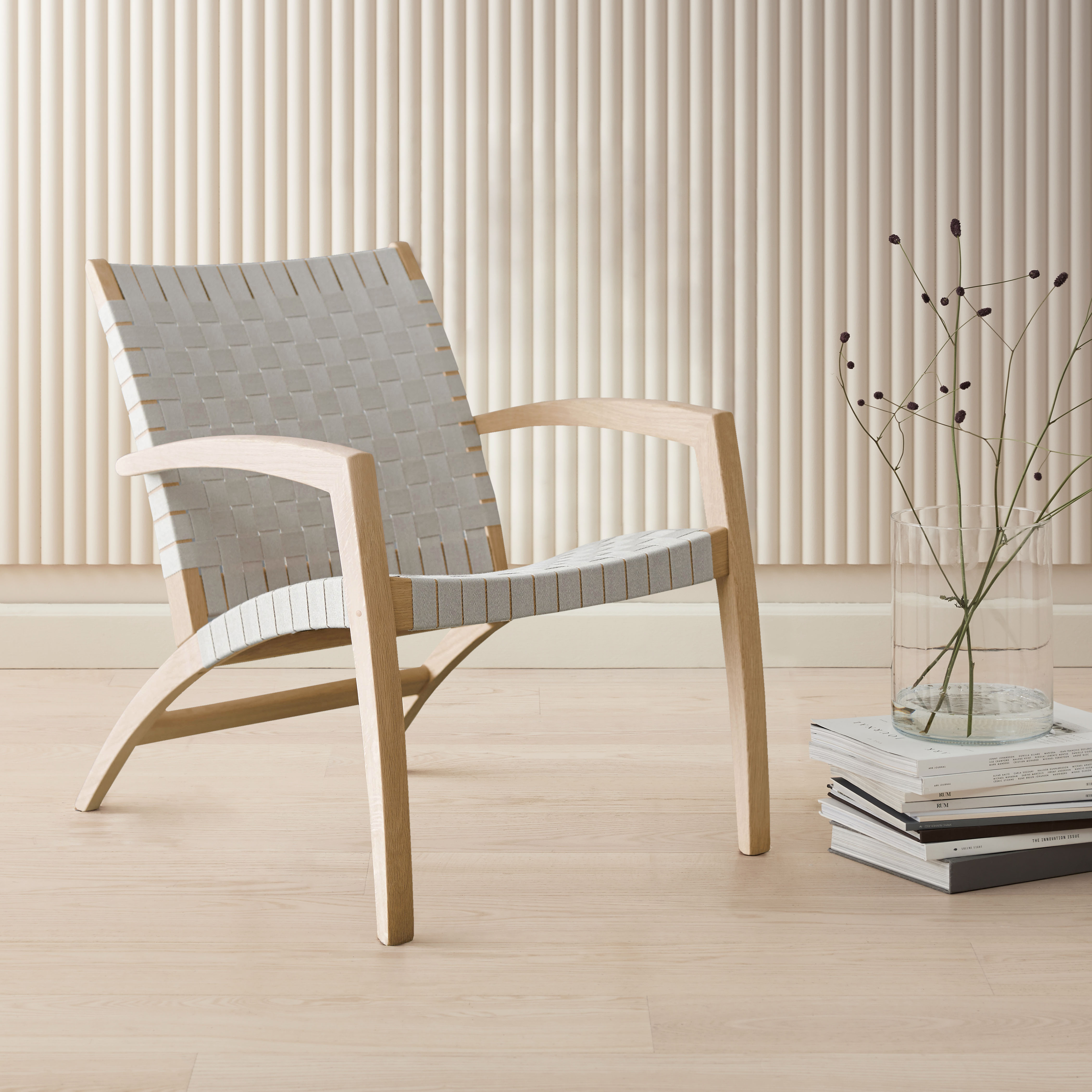 Hammel Furniture Loungesessel "Findahl by Hammel Luna" aus massiver Eiche, Sitz und Rückenlehne aus geflochtenem Gurtband