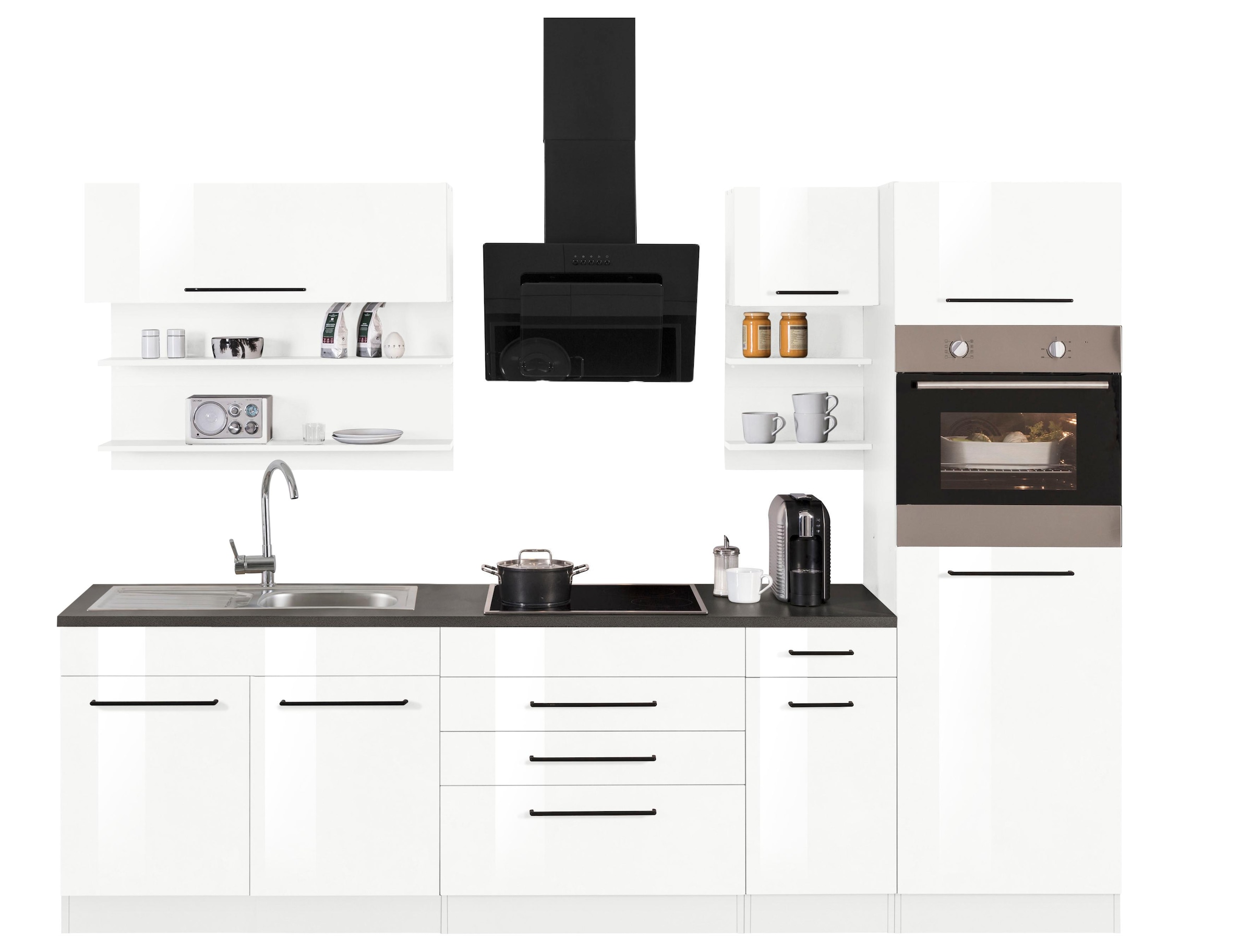 KOCHSTATION Küchenzeile »KS-Tulsa«, ohne E-Geräte, Breite 290 cm, schwarze Metallgriffe, MDF Fronten