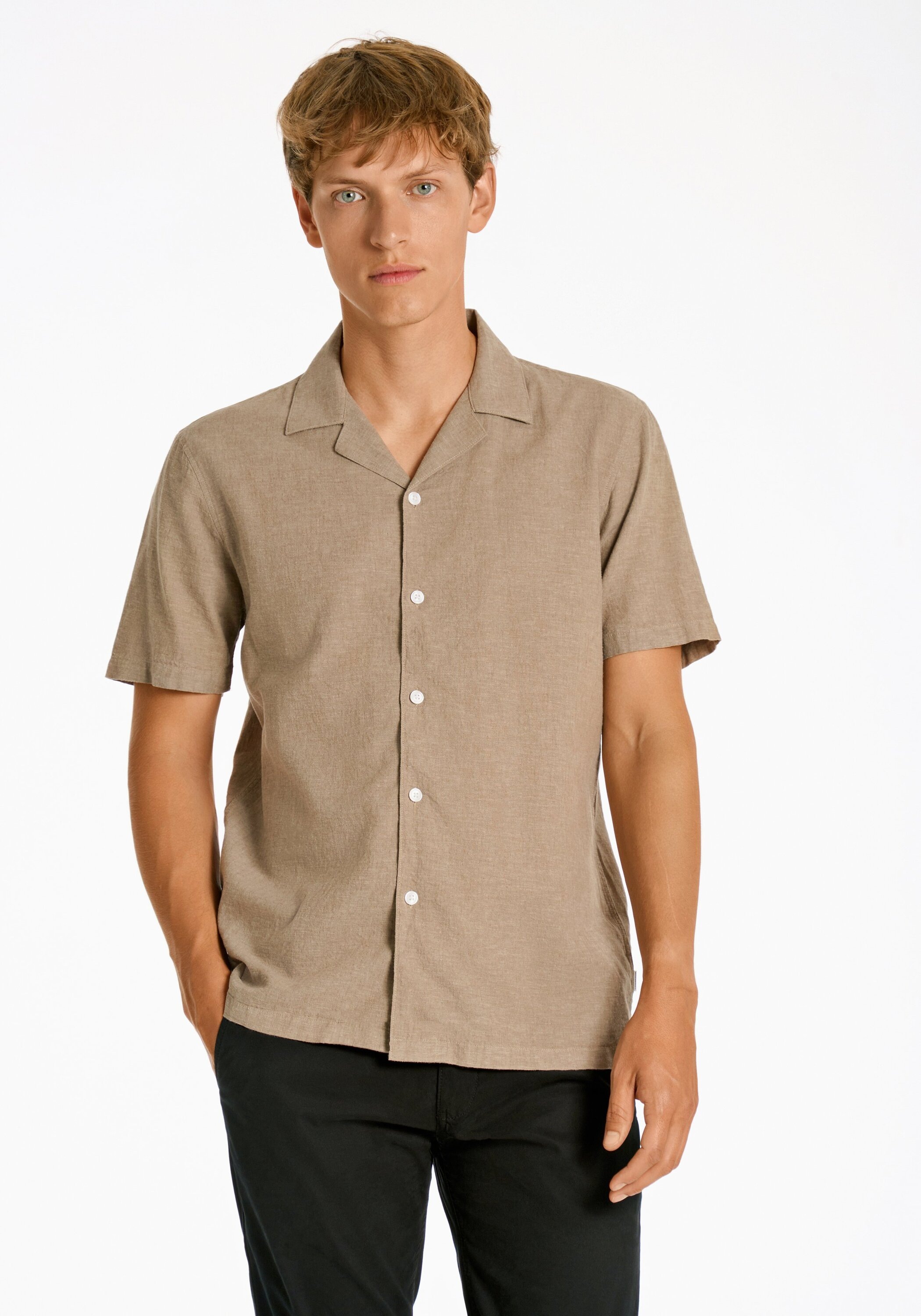 Leinenhemd LINDBERGH "Leinenhemd Relaxed Fit", Herren, Gr. 3XL, Normalgrößen, mid stone, Obermaterial: 55% Leinen, 45% Baumwolle, Hemden