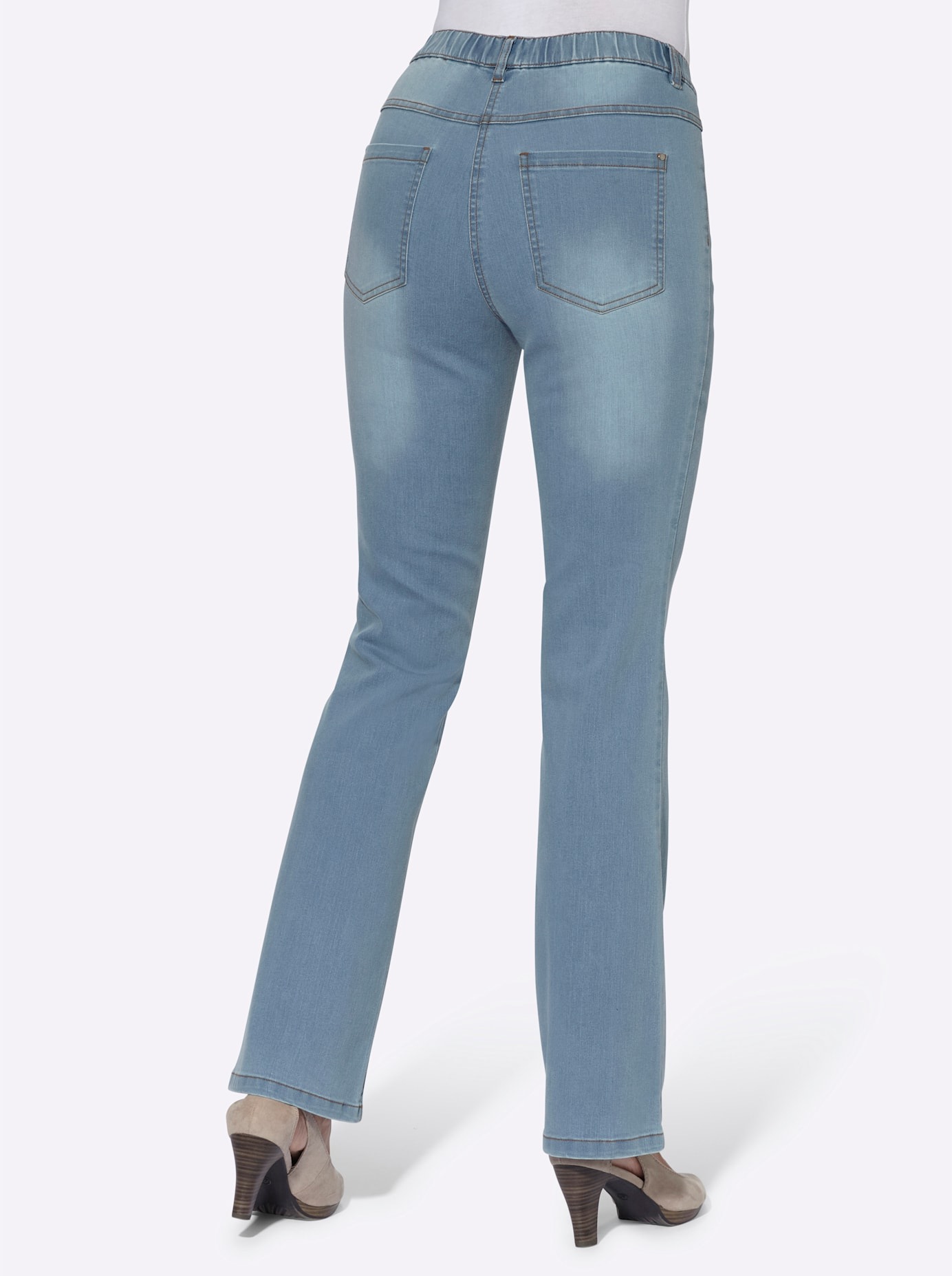 Bootcut-Jeans CLASSIC BASICS, Damen, Gr. 20, Kurzgrößen, blau (blau, bleached), 81% Baumwolle, 17% Polyester, 2% Elasthan, unifarben, lang, Jeans 3