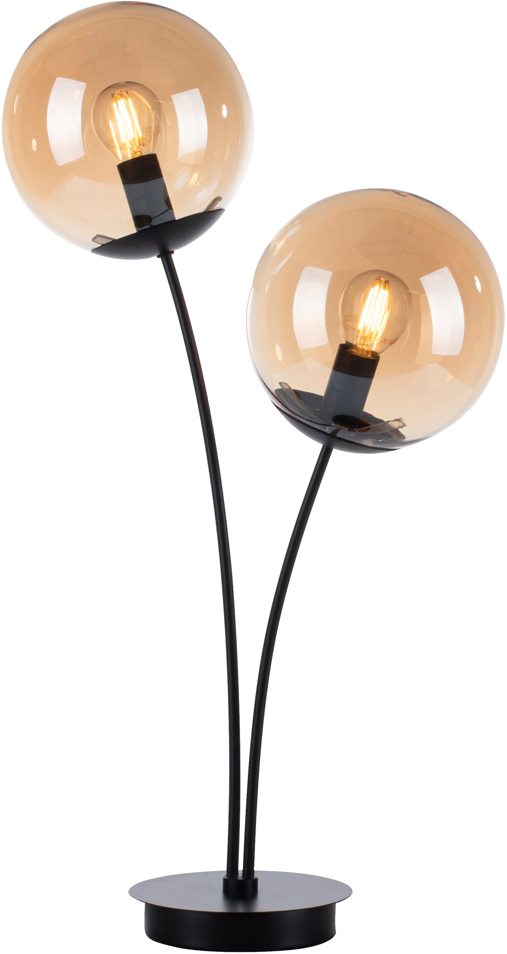 andas Tischleuchte »Nymölla«, 2 flammig, Leuchtmittel E14 | ohne Leuchtmittel, mit großen amberfarbigen Glaskörpern, schwarz lackiert Oberfläche