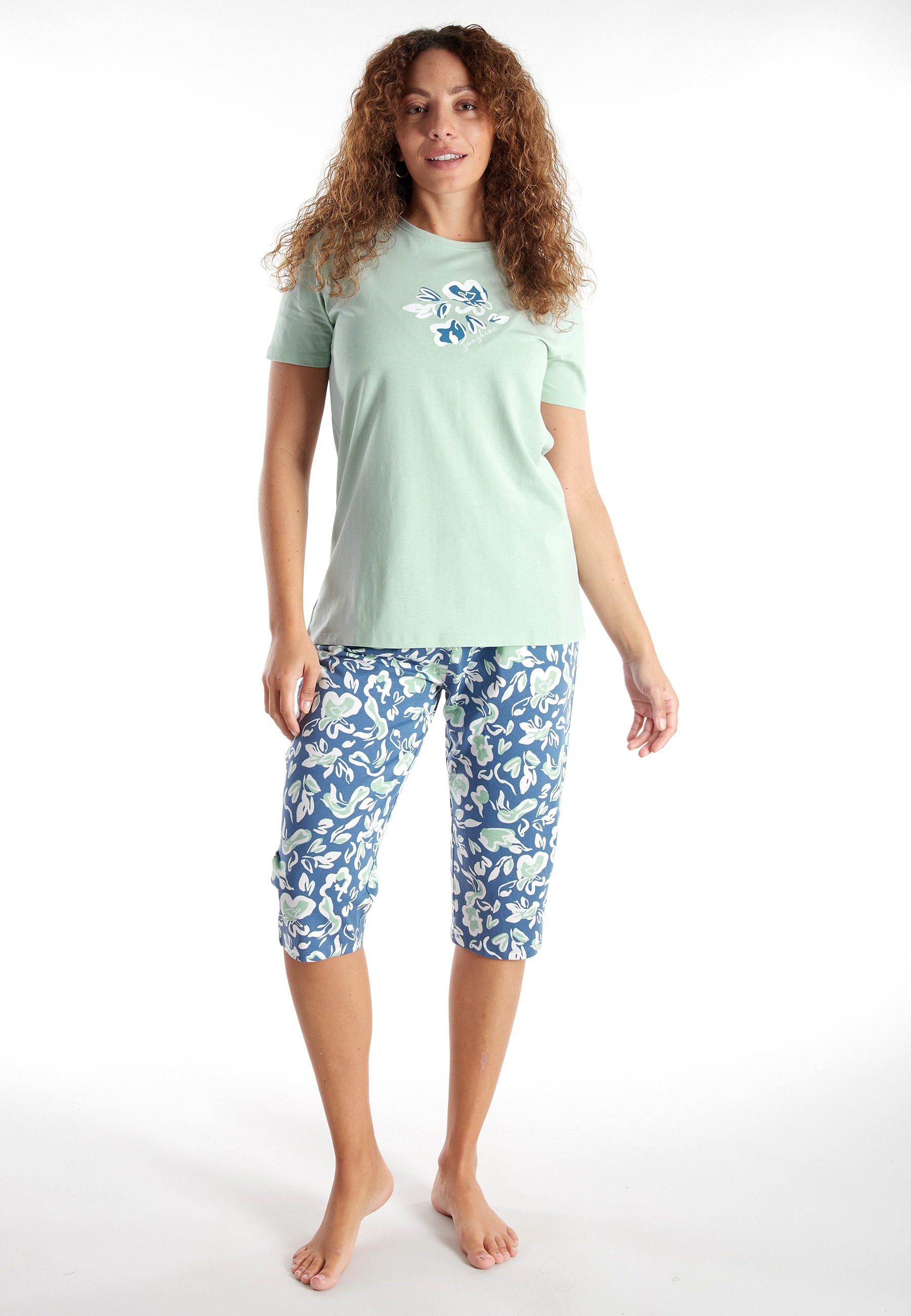 GÖTZBURG Pyjama Kurzarm, 3/4 Hose, Rundhalsausschnitt, mit Motiv, Baumwolle günstig online kaufen