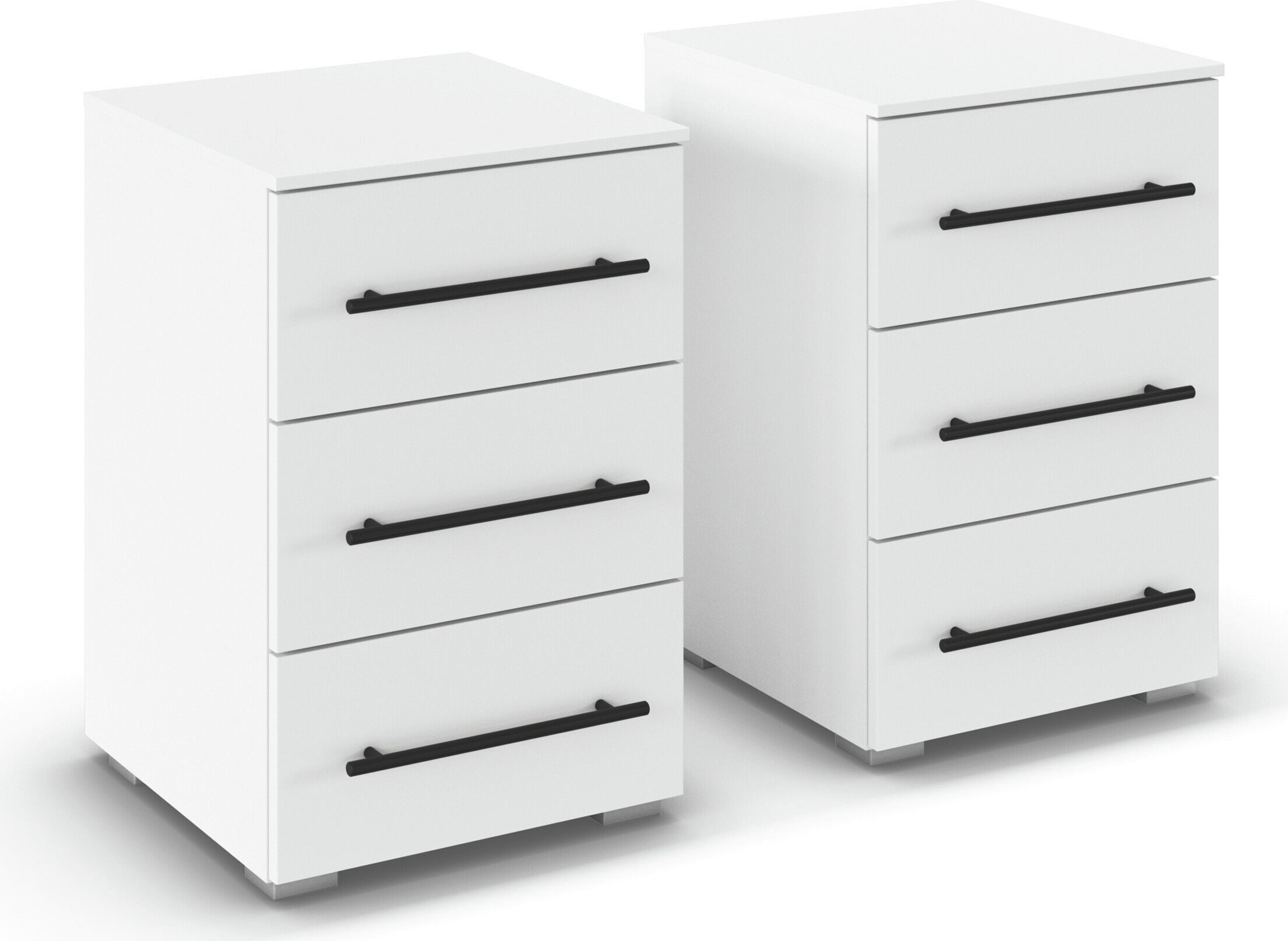 OTTO home Nachtkommode "Nachttisch Nachtkonsole Nachtschrank RONDO 2er-Set" Set, Breite 40 / Höhe 61 cm, 2 Stk. tlg. mit 3 geräumigen Schubladen Metallgriff in Schwarz MADE IN GERMANY