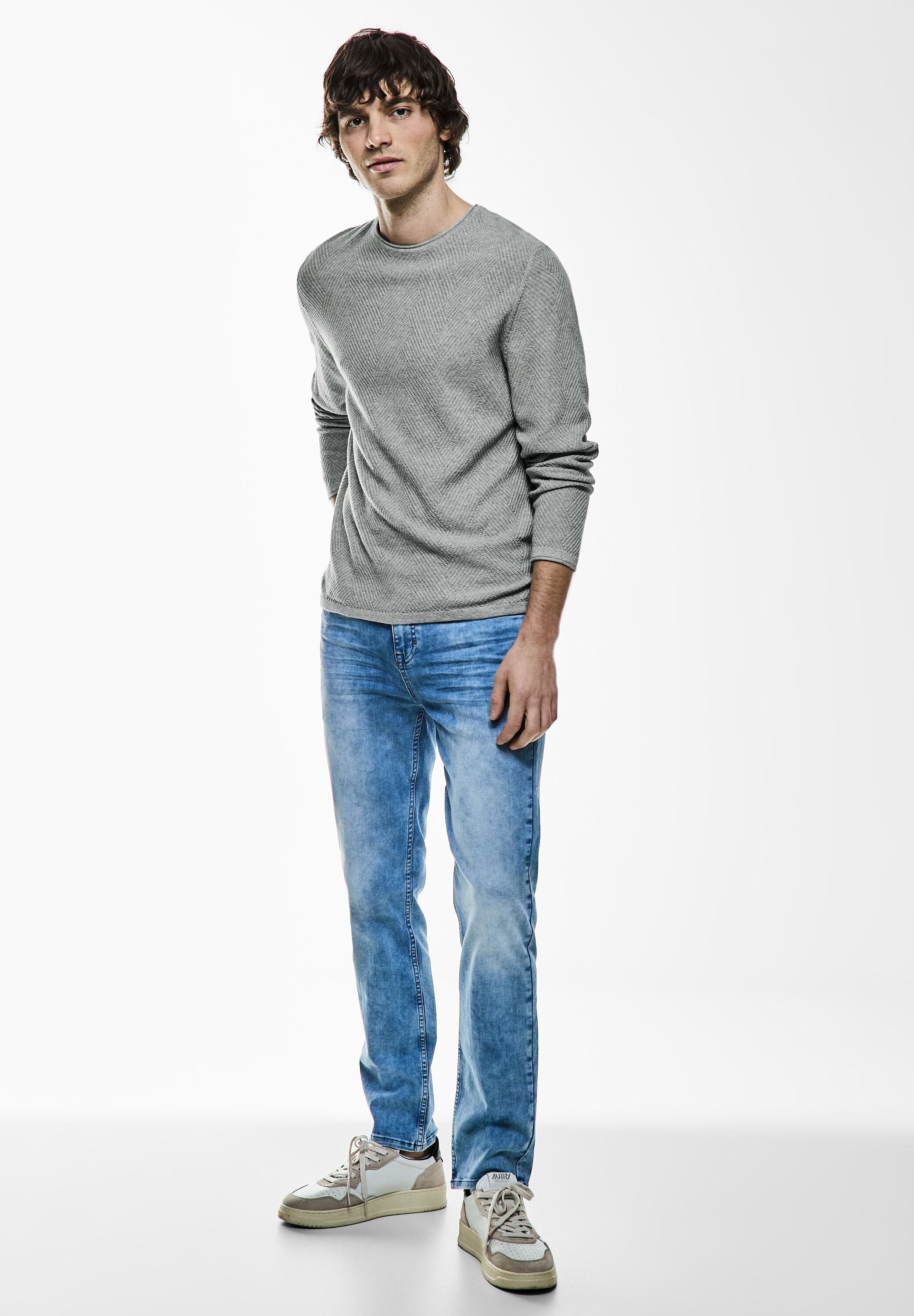 STREET ONE MEN Strickpullover, mit Rundhalsausschnitt