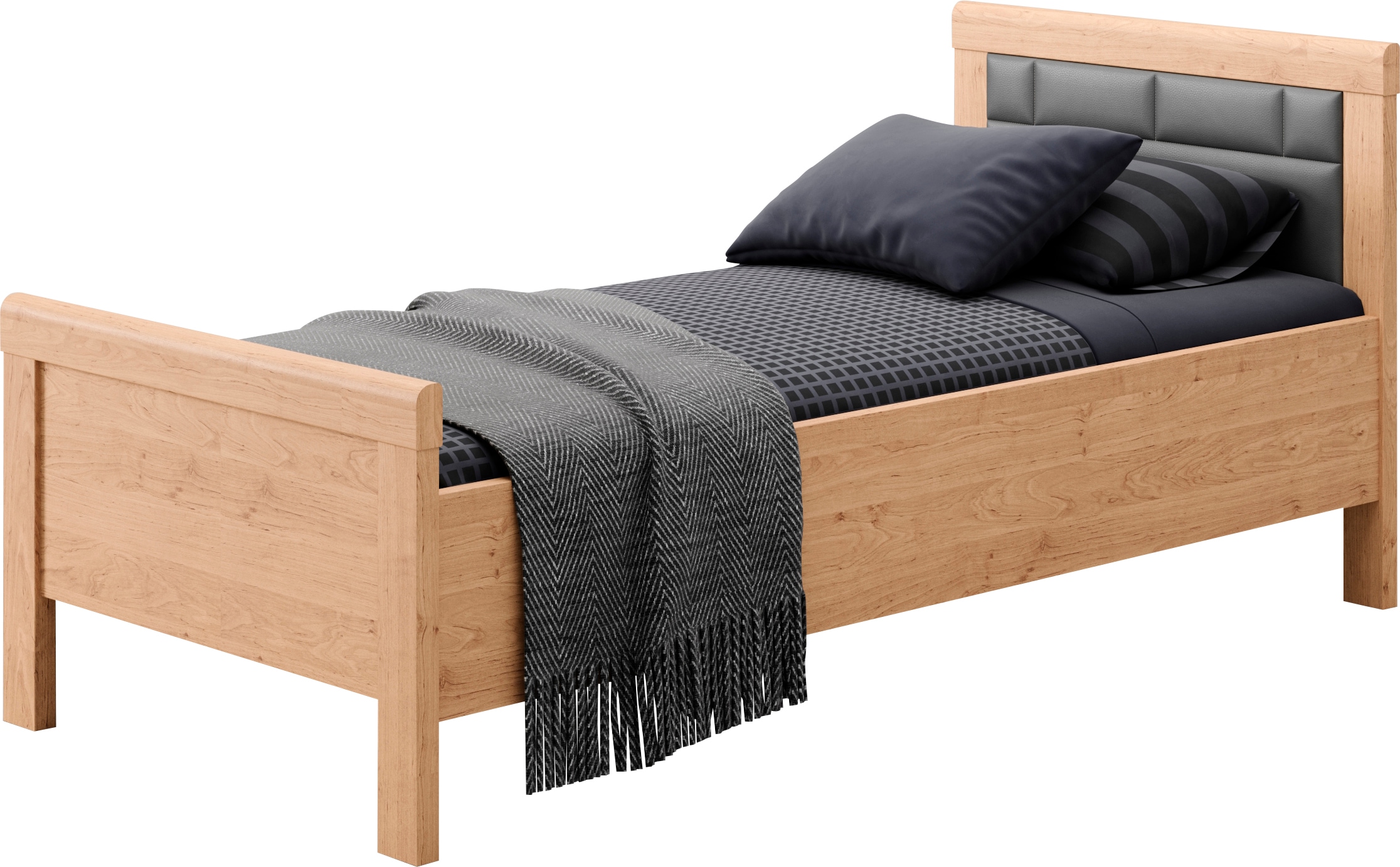 priess Einzelbett "Arnsberg Komfortbett mit flexibel höhenverstellbarer Liegefläche" gepolstertes Kopfteil, Made in Germany mit Blauem Engel und Goldenem M