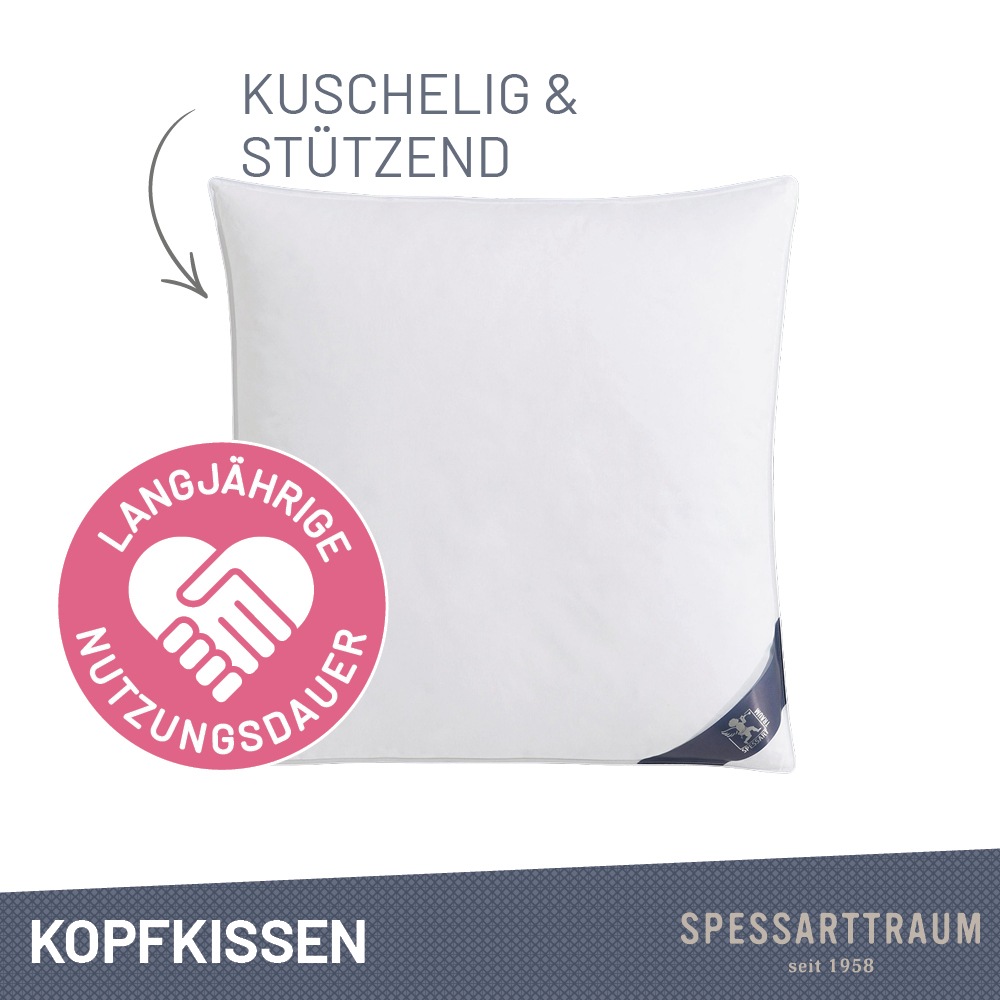 SPESSARTTRAUM Gänsefederkopfkissen "Premium, Kopfkissen 2-tlg. 40x80 oder 80x80 cm" Füllung: 100% Gänsefedern, Klasse 1, Downpass zertifiziert 2 Stk. tlg. Seitenschläfer & Rückenschläfer, Hergestellt in Deutschland