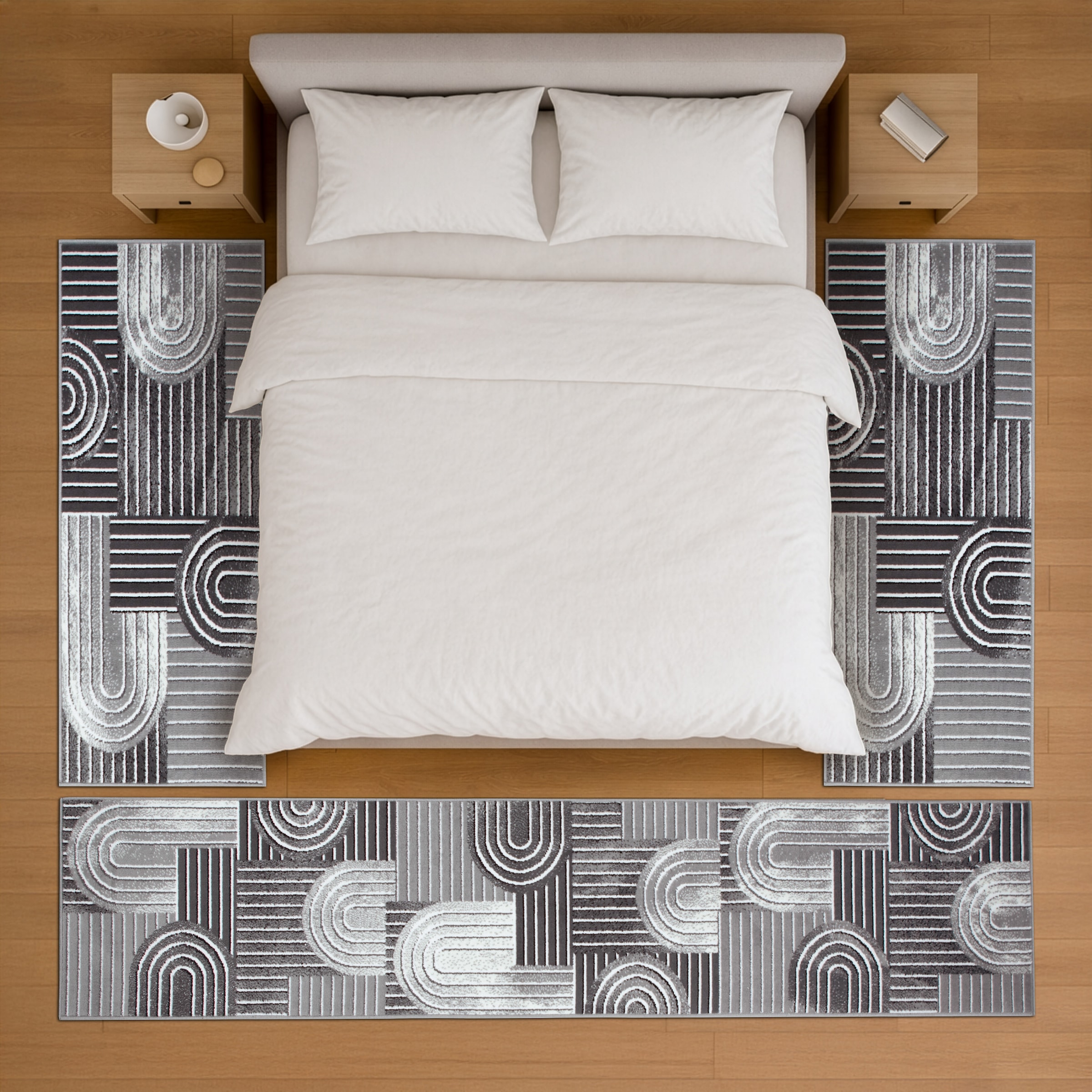 OTTO home Bettumrandung »Lyssandra« Höhe 8 mm 3 tlg. tlg. 3D-Effekt, softer Kurzflor, pflegeleicht, leichter Glanz, Scandi-Look