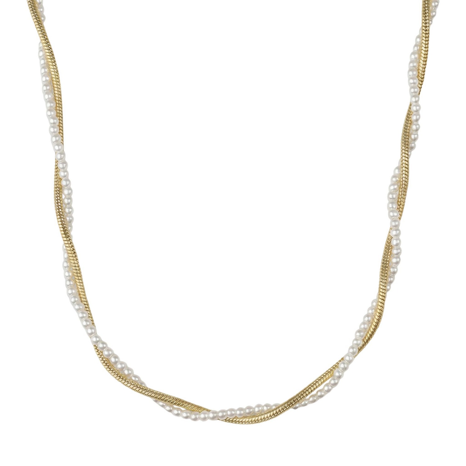 AMOR Damen Kette ohne Anhänger, Edelstahl Perlen, L: 45 B: 3mm, gold, Edelstahl, Perlen, B:3mm, Halsketten, mit Wachsperle