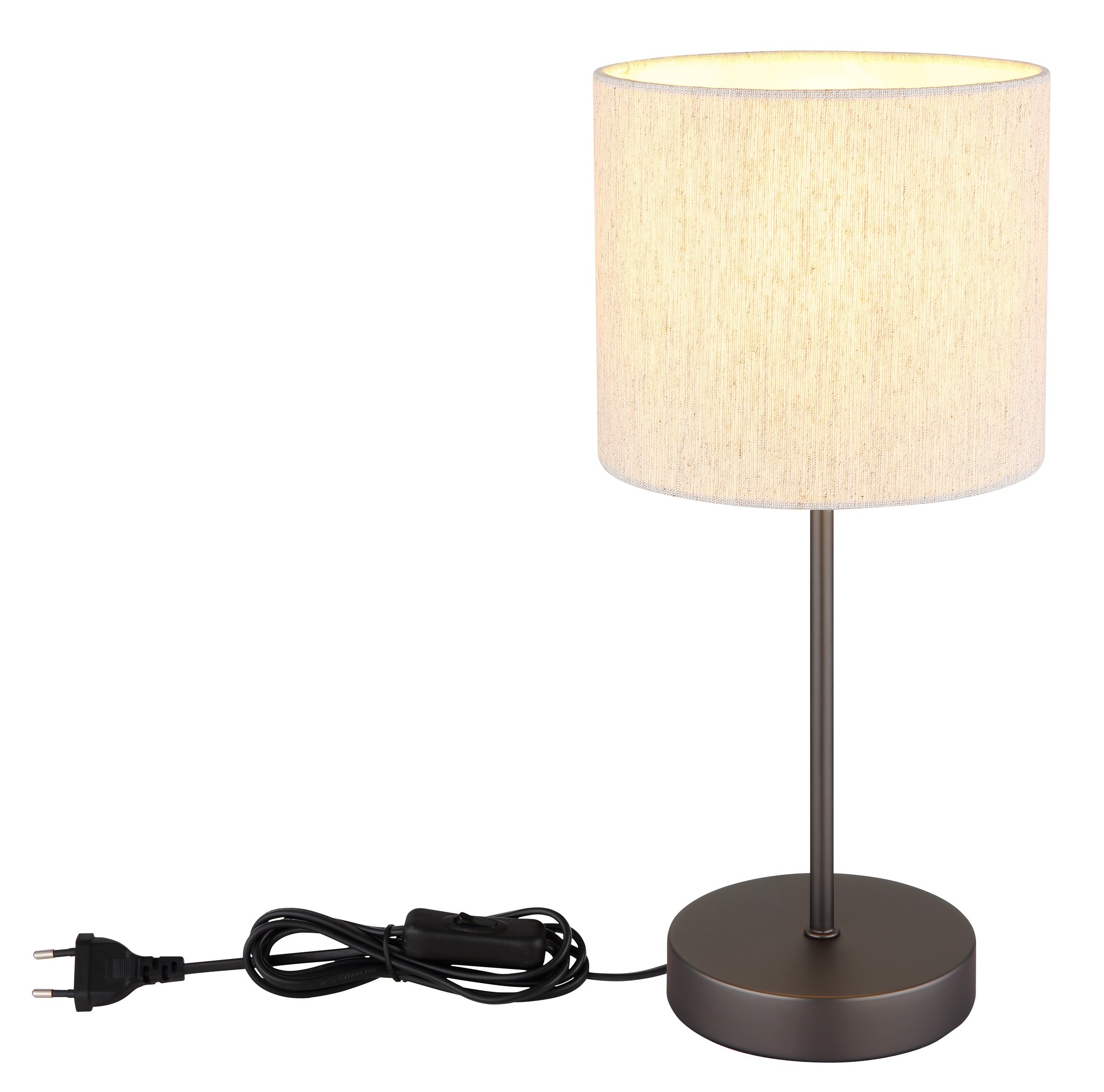 NOWA Tischleuchte »THEA« E27 1 Stk. Tischlampe,schwarz,Leinen,Schlafzimmer,rund,Flur,creme,Wohnraum