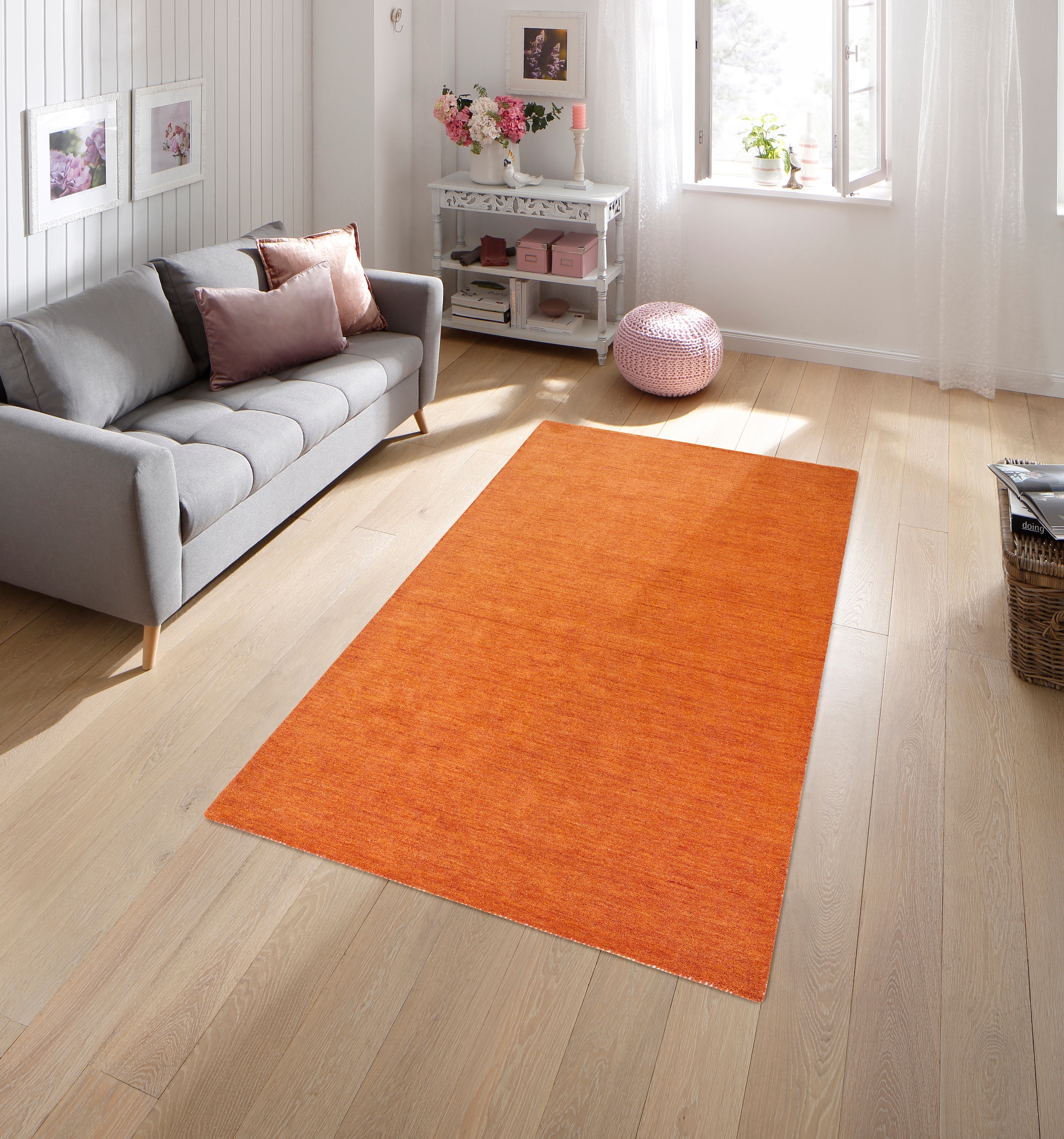 THEKO Wollteppich »Gabbeh Uni, Handgefertigt, Teppich, meliert, reine Wolle,« rechteckig 14 mm Höhe Schlafzimmer, Wohnzimmer, Esszimmer, auch als Läufer oder rund