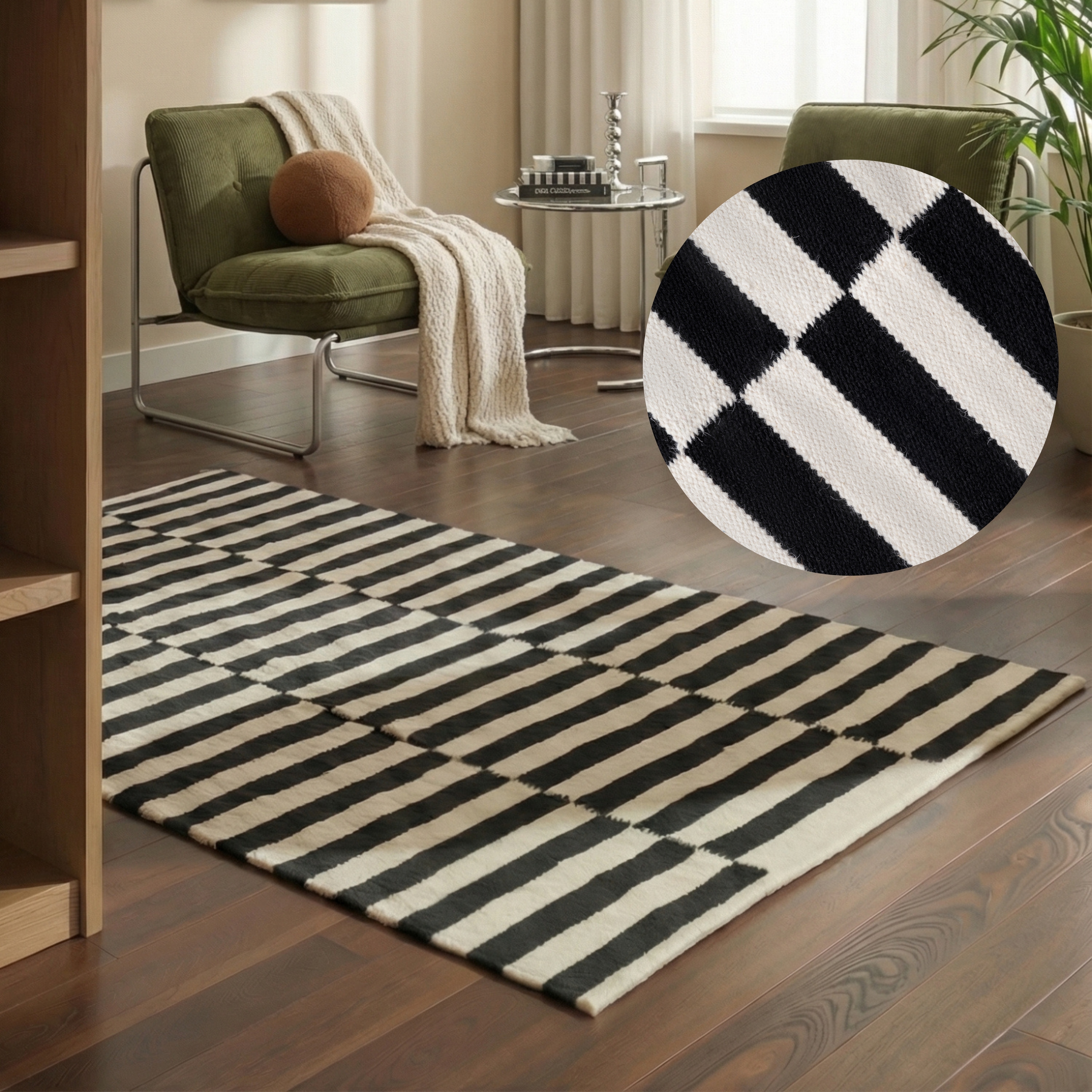 HANSE Home Wollteppich "Vika, schwarz-weiss" rechteckig 5 mm Höhe Handgewebt, Wolle, Natur, Läufer, Wohnzimmer, Schlafzimmer, Streifen