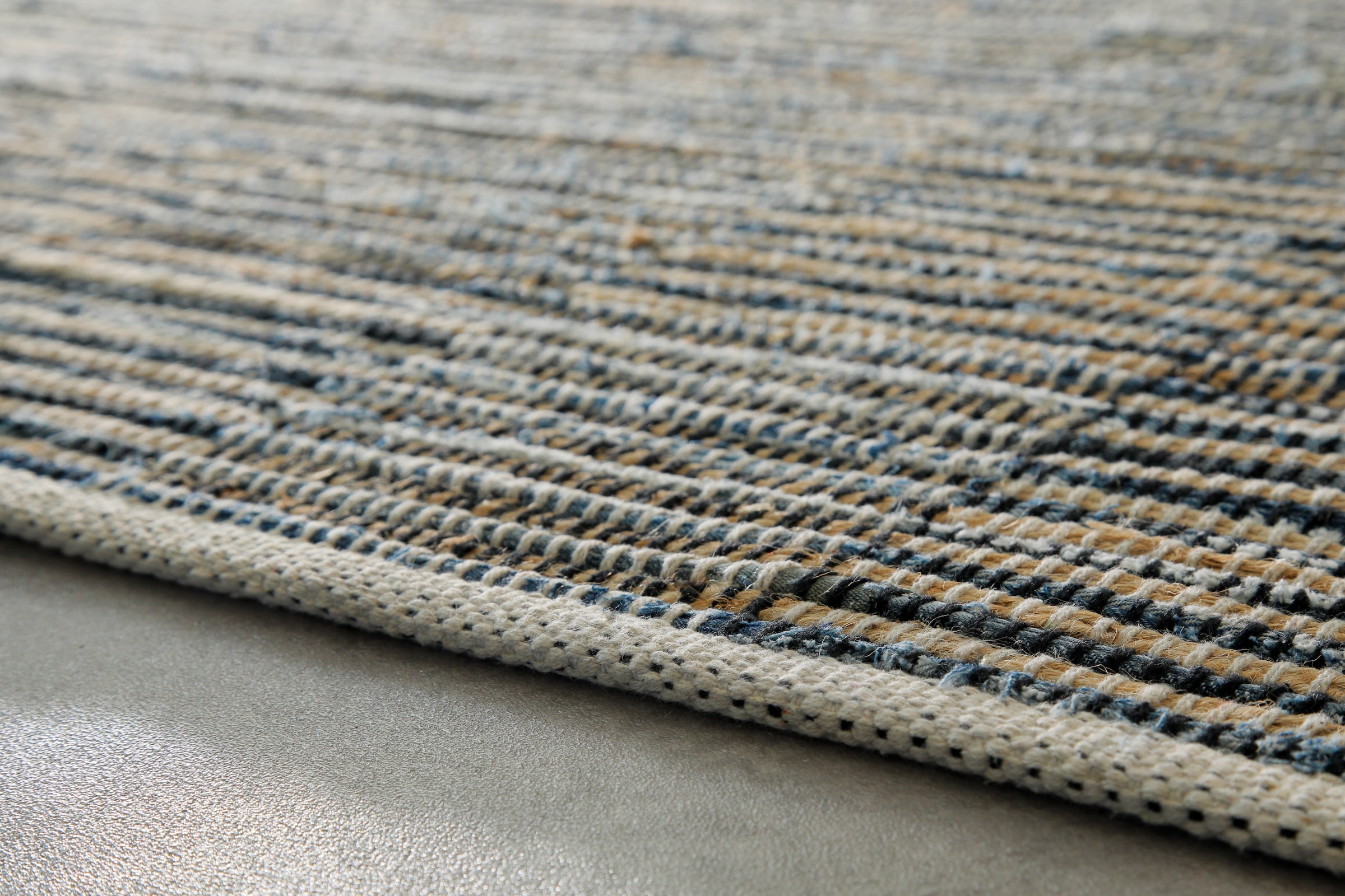 Wecon home Teppich »Denim Blues«, rechteckig, 6 mm Höhe, handgewebt, robust, pflegeleicht, skandi, Natur, Jute, Wohnzimmer
