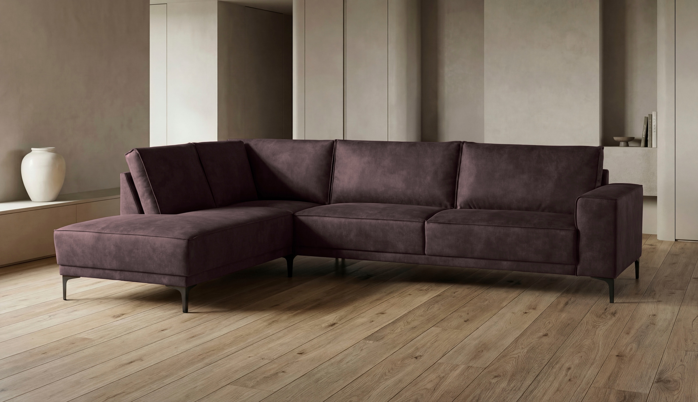 OTTO home Ecksofa »OLAND Luxus-Microfaser L-Form, B: 289 cm, Skandi-Design« Struktur, Flachgewebe, Luxus-Microfaser, Boucle