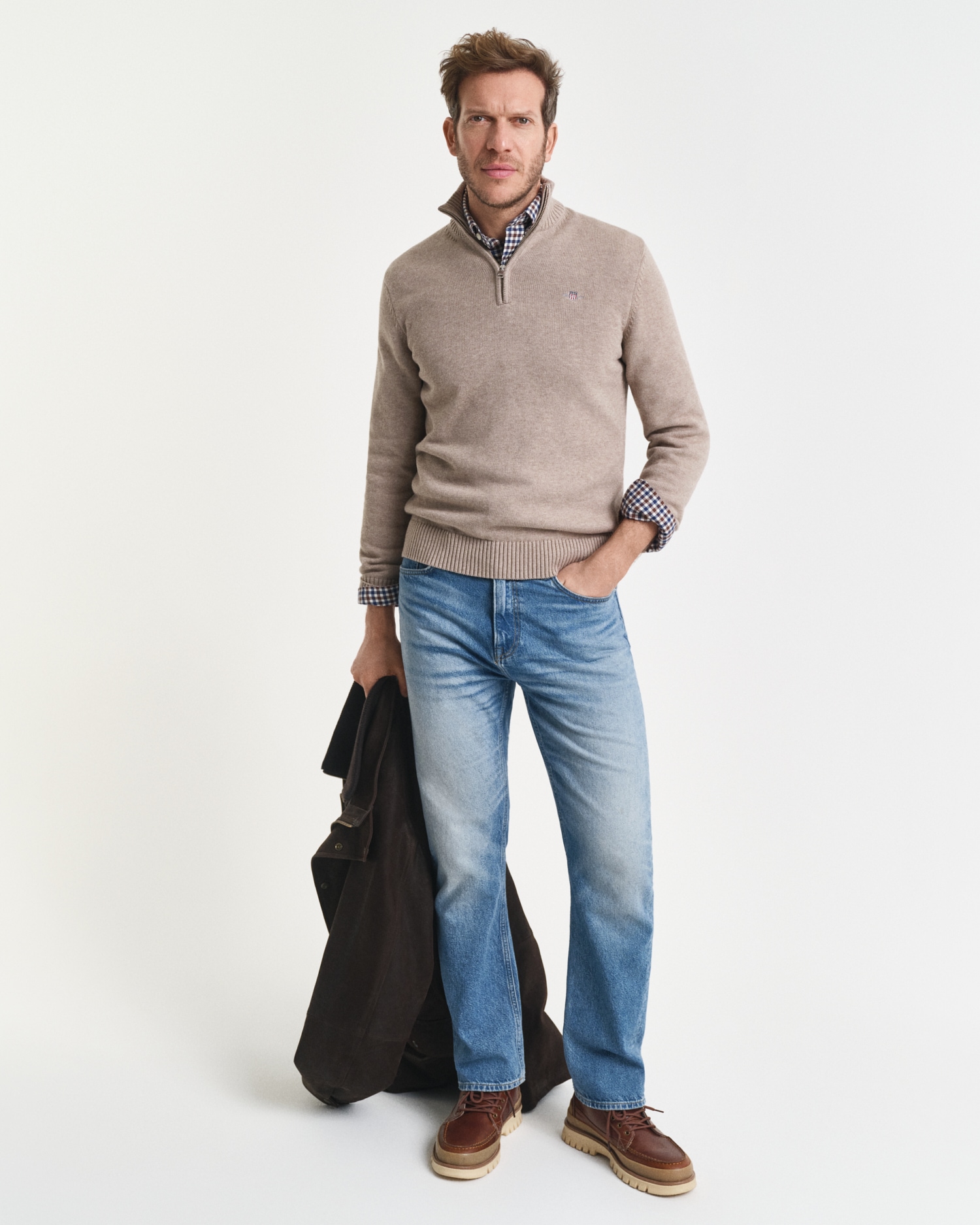 Gant Troyer »CASUAL COTTON HALF ZIP«, mit grafischer Logostickerei auf der Brust