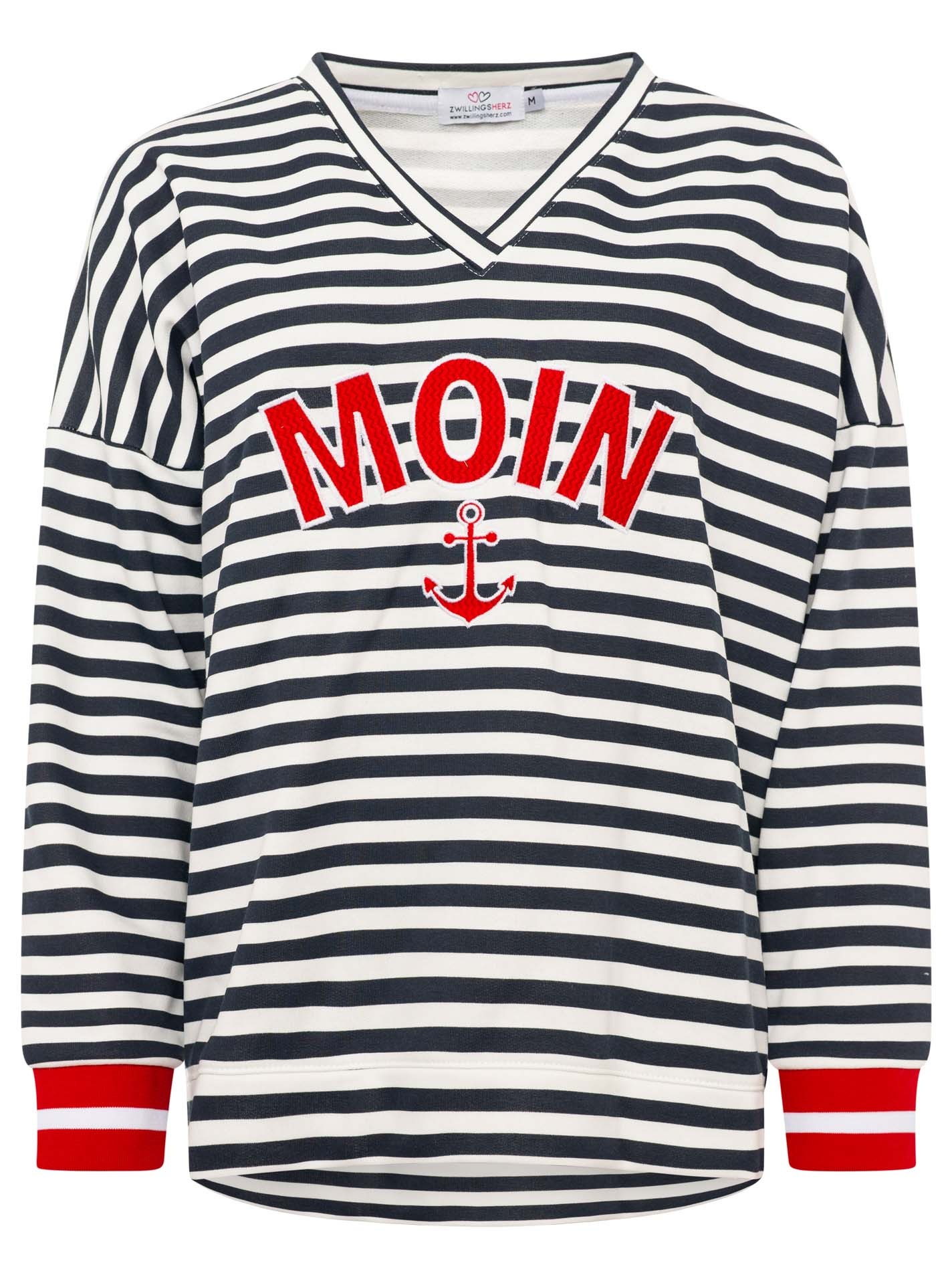 Zwillingsherz Hoodie ""Streifen Moin"", V-Neck, gestreift, Stickerei mit An günstig online kaufen