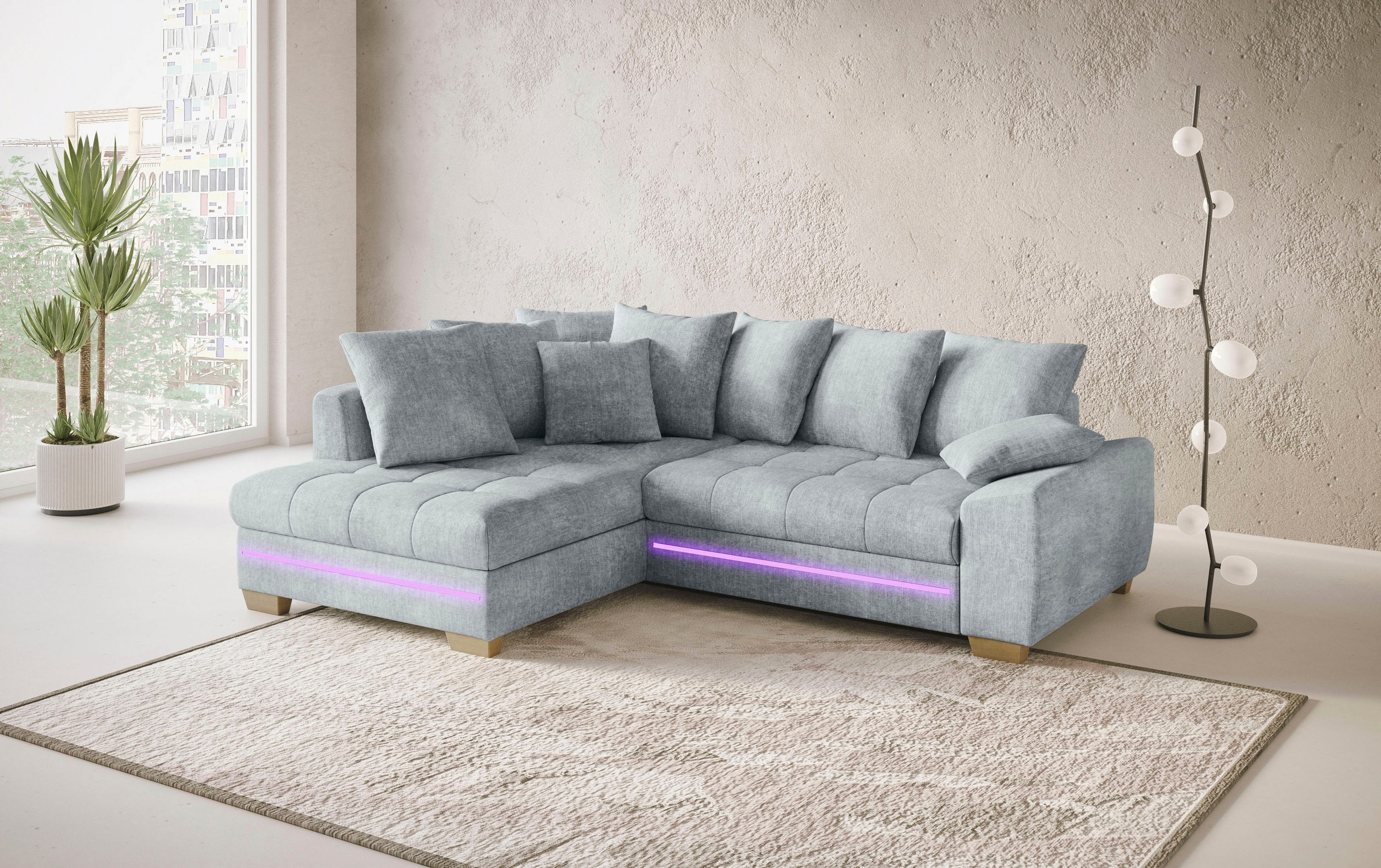 Mr. Couch Ecksofa »Nikita II, L-Form«, mit Kaltschaum, RGB-LED Beleuchtung, wahlweise mit Bett, Bettkasten