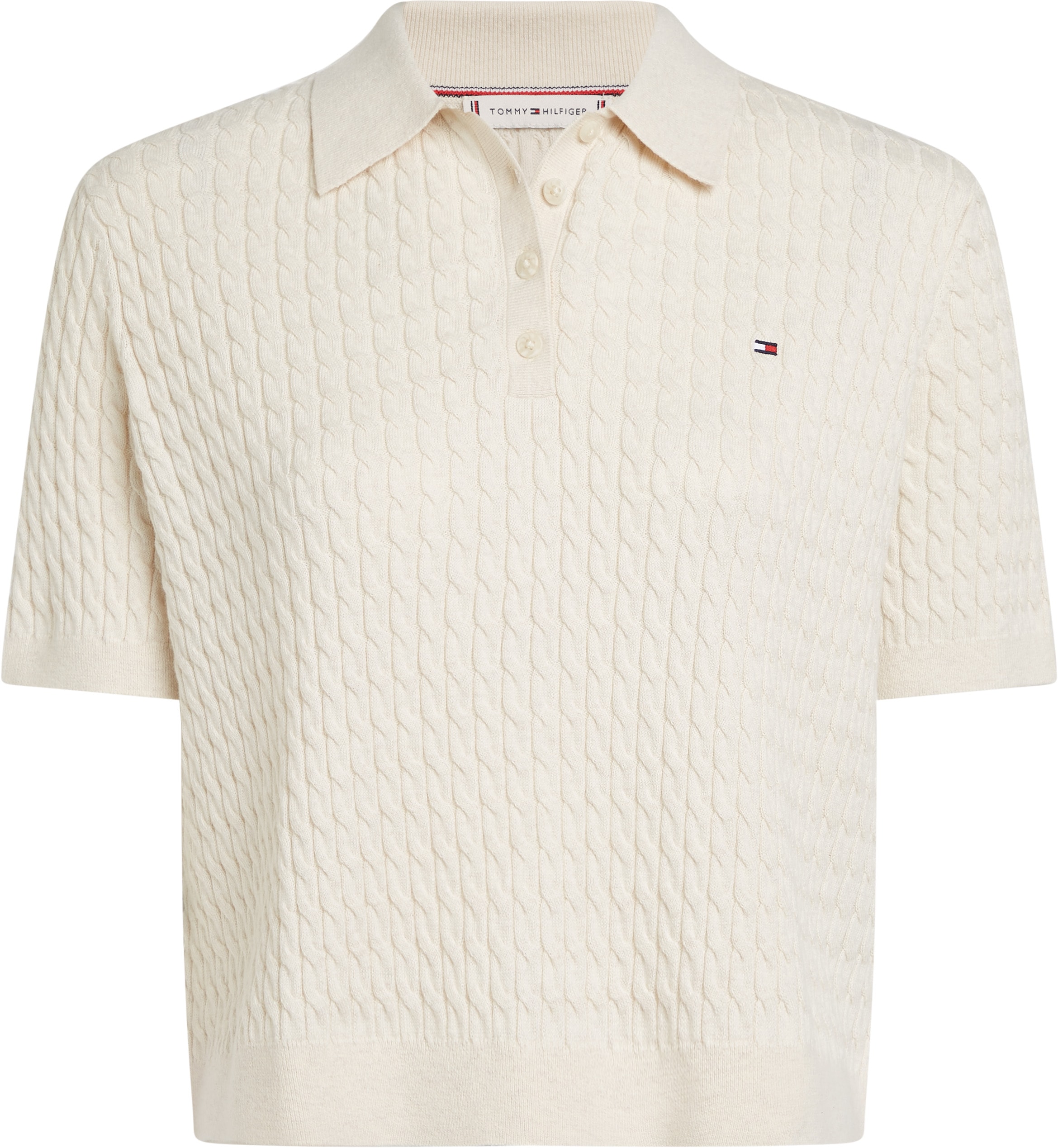 Tommy Hilfiger Polokragenpullover »CO CABLE POLO SWEATER SS«, mit Zopfmuster