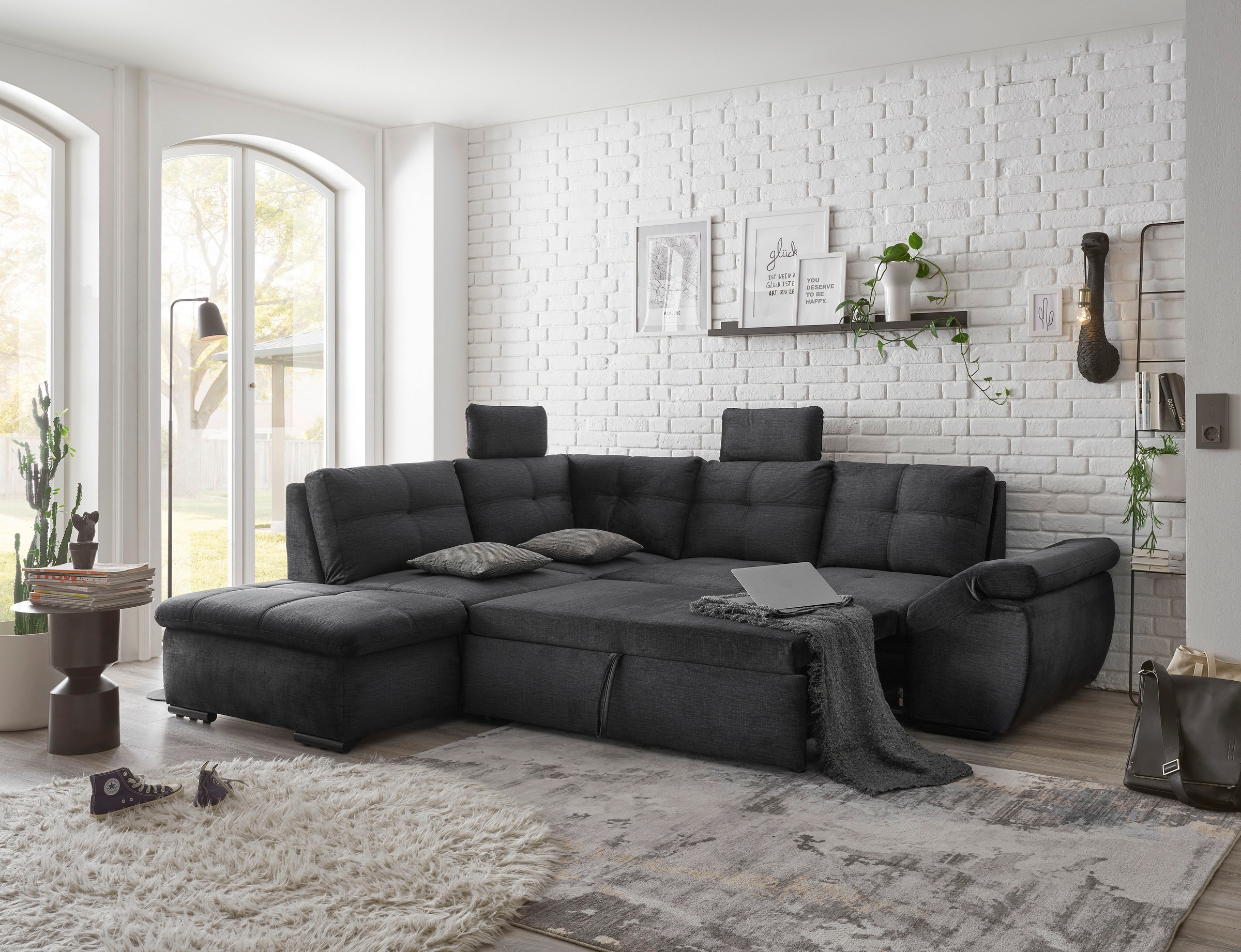 ED EXCITING DESIGN Ecksofa »Alija L-Form«, mit Bettfunktion, Bettkasten, Armteilverstellung & Kopfstützen