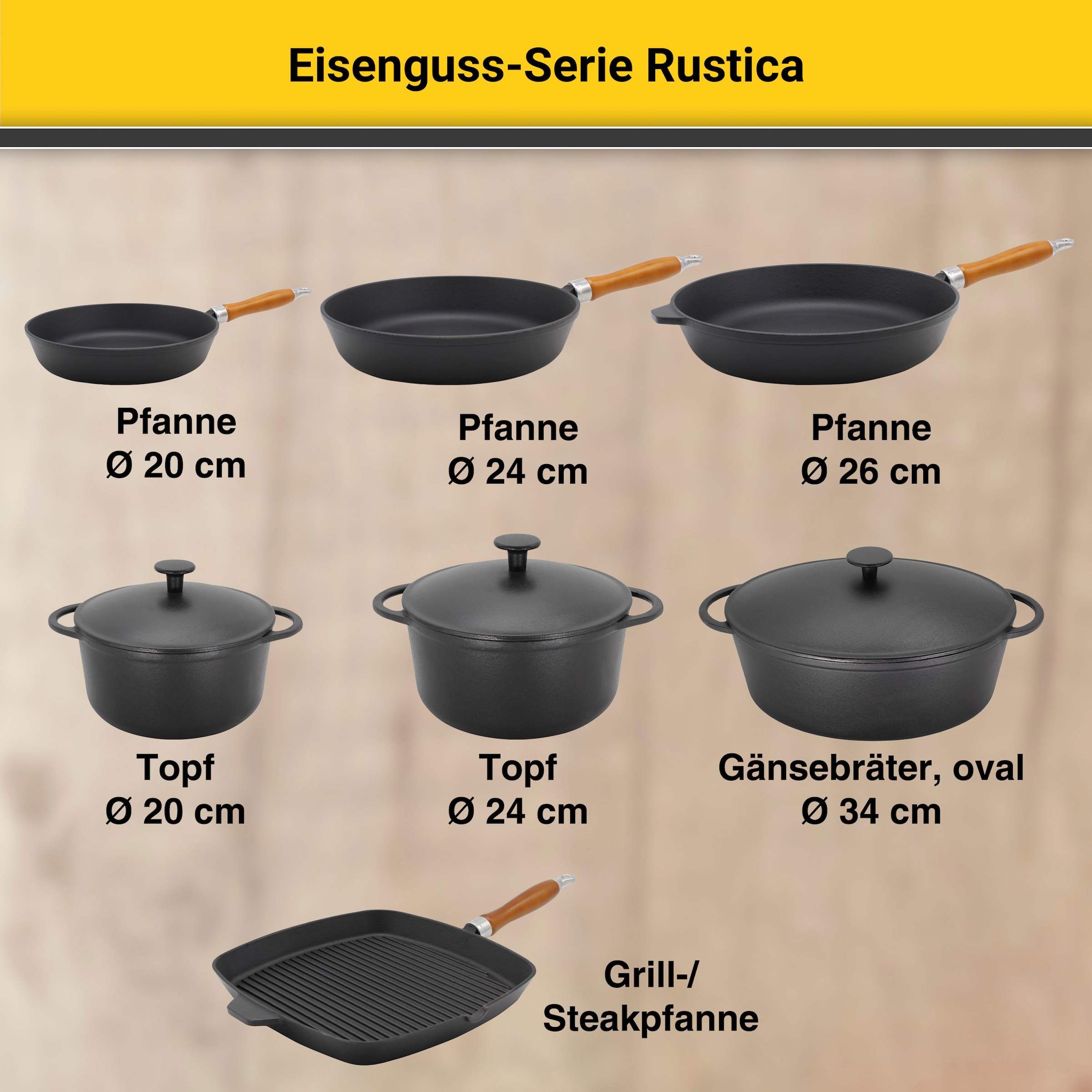 BAUR cm, Krüger »Rustica«, 28x28 | Steakpfanne tlg.), Aluminiumguss, (1 Induktion