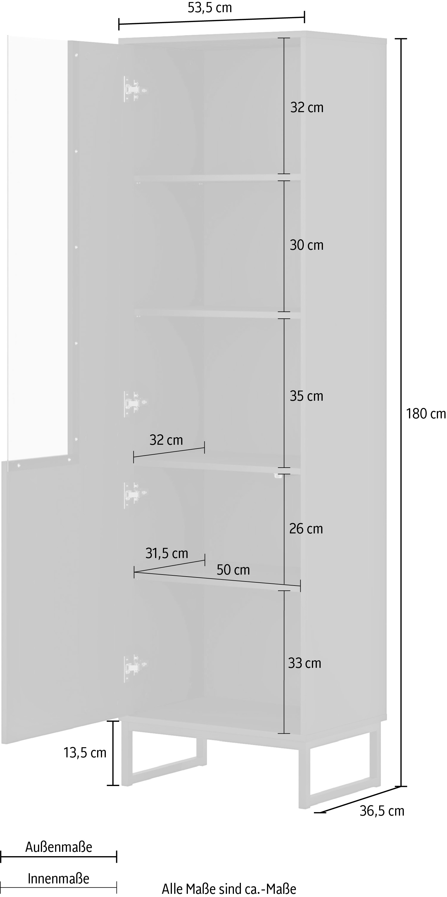 OTTO home Vitrine »Olbia, Höhe 180cm, Standvitrine mit Glastür, Metallkufen, push-to-open« Hochschrank mit viel Stauraum, Glastür, verstellbaren Einlegeböden