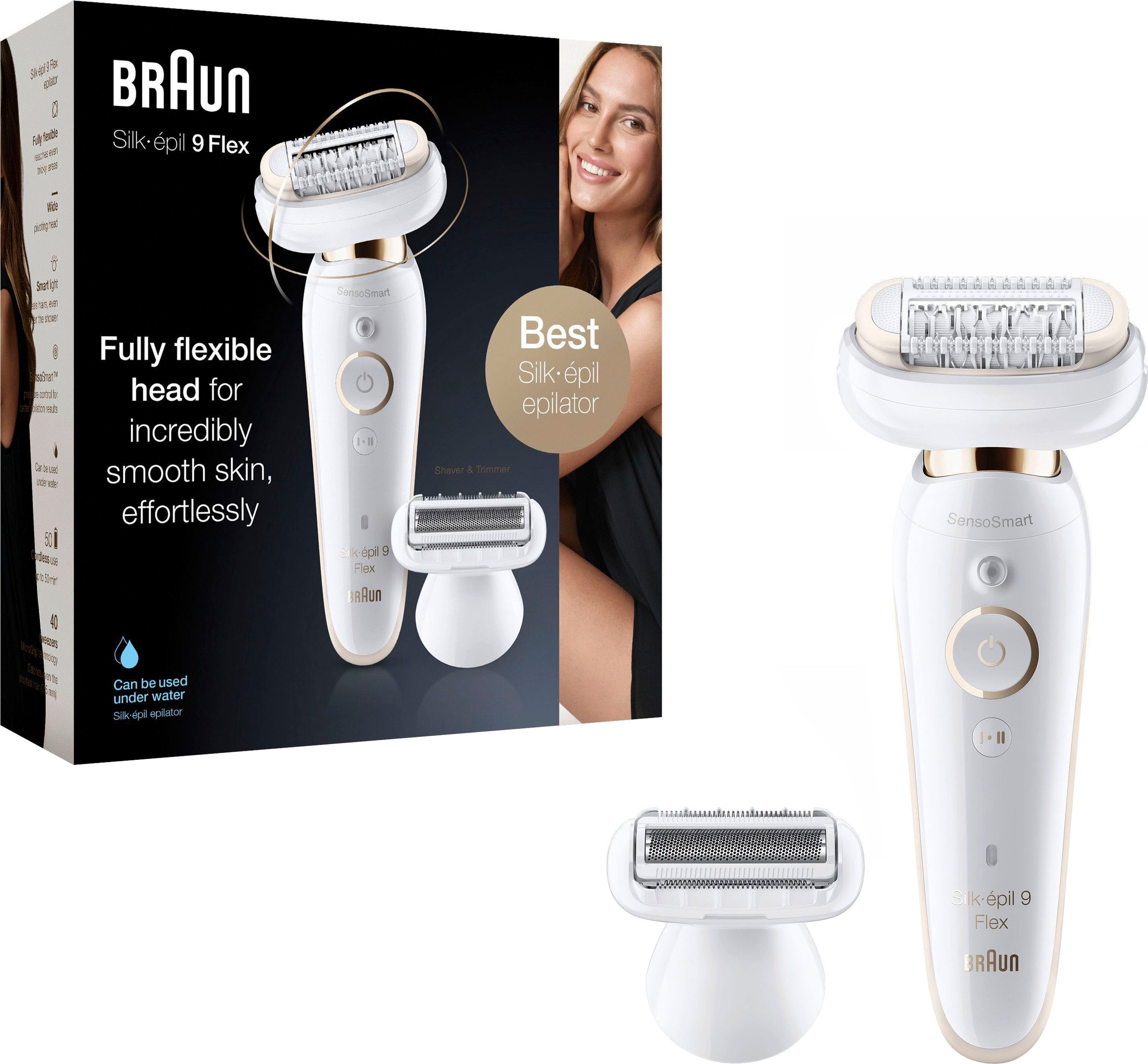 Braun Epilierer & Dry-Epilation, 9 Wet breiter »Silk-épil 9-006«, BAUR | Pinzetten 40 mit Raten Kopf auf Flex kabellose