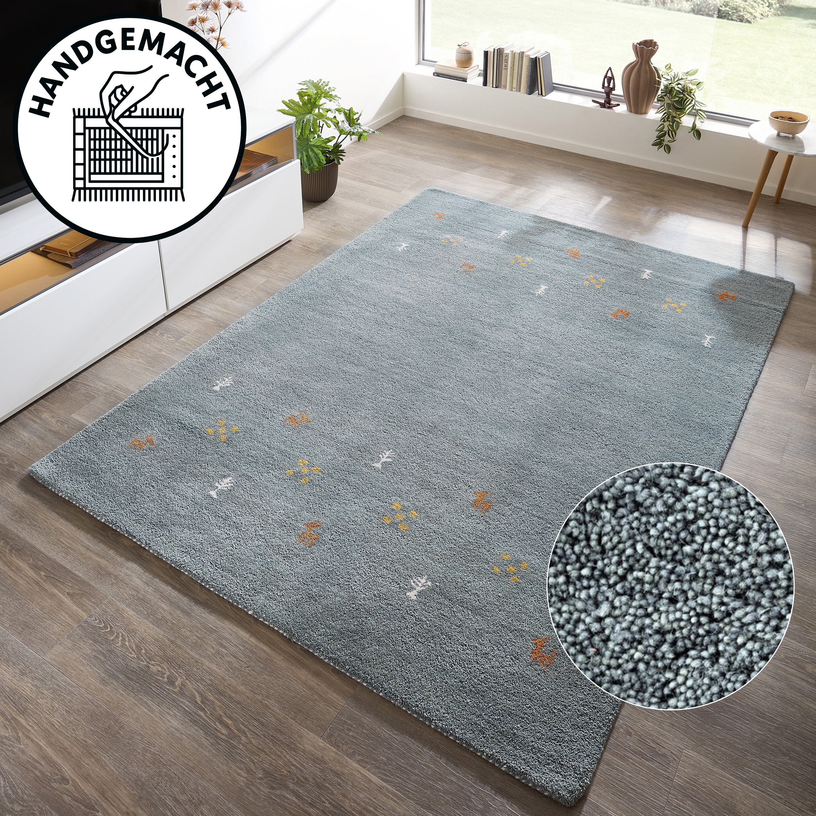 THEKO Wollteppich "Gabbeh Motiv, Handgefertigt, Teppich, Tiermotiv, reine Wolle" rechteckig 14 mm Höhe reine Wolle, Wohnzimmer, Schlafzimmer, Esszimmer