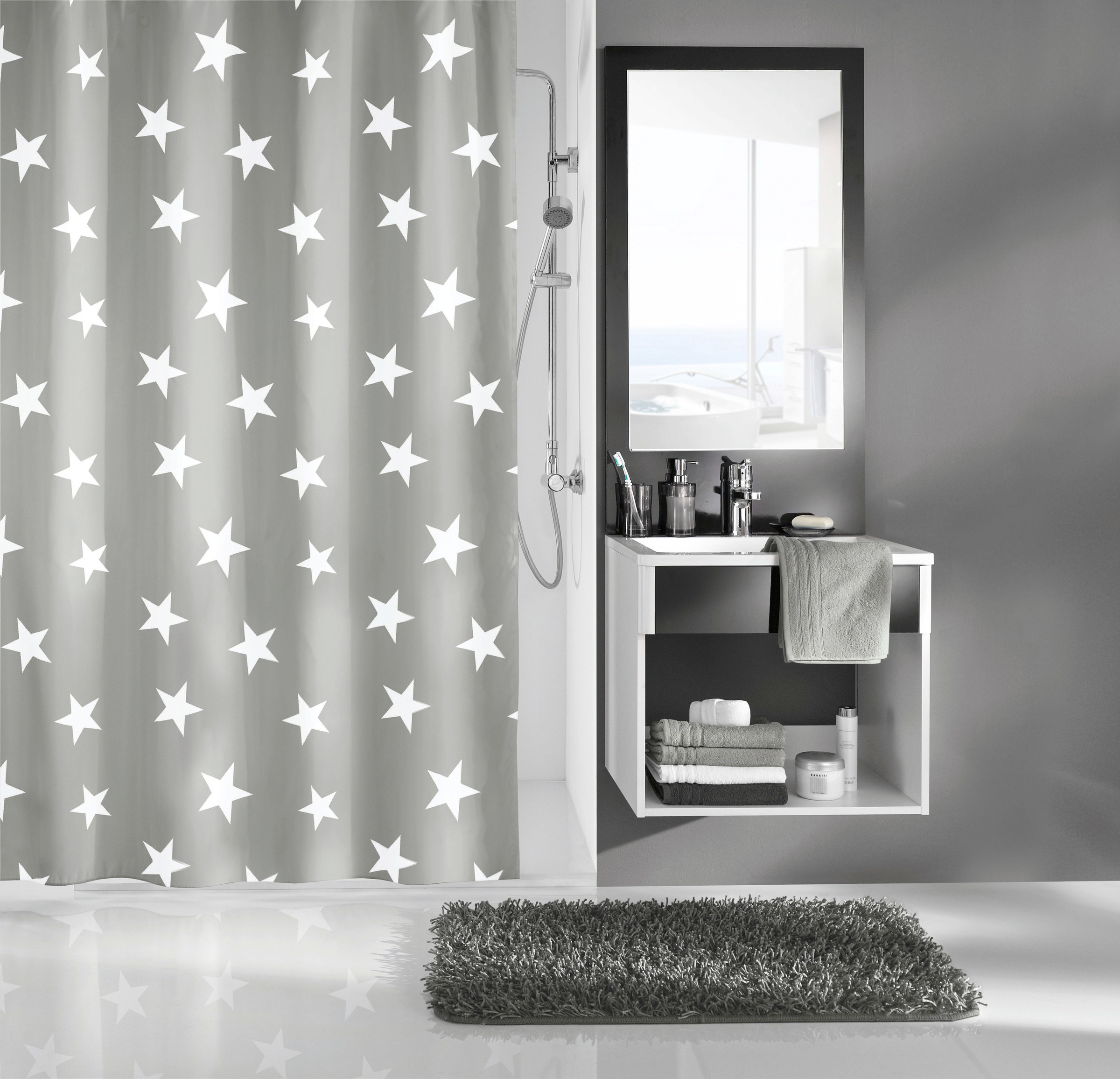 Kleine Wolke Duschvorhang "Nova" Breite 240 cm 1 Stk. tlg. platin