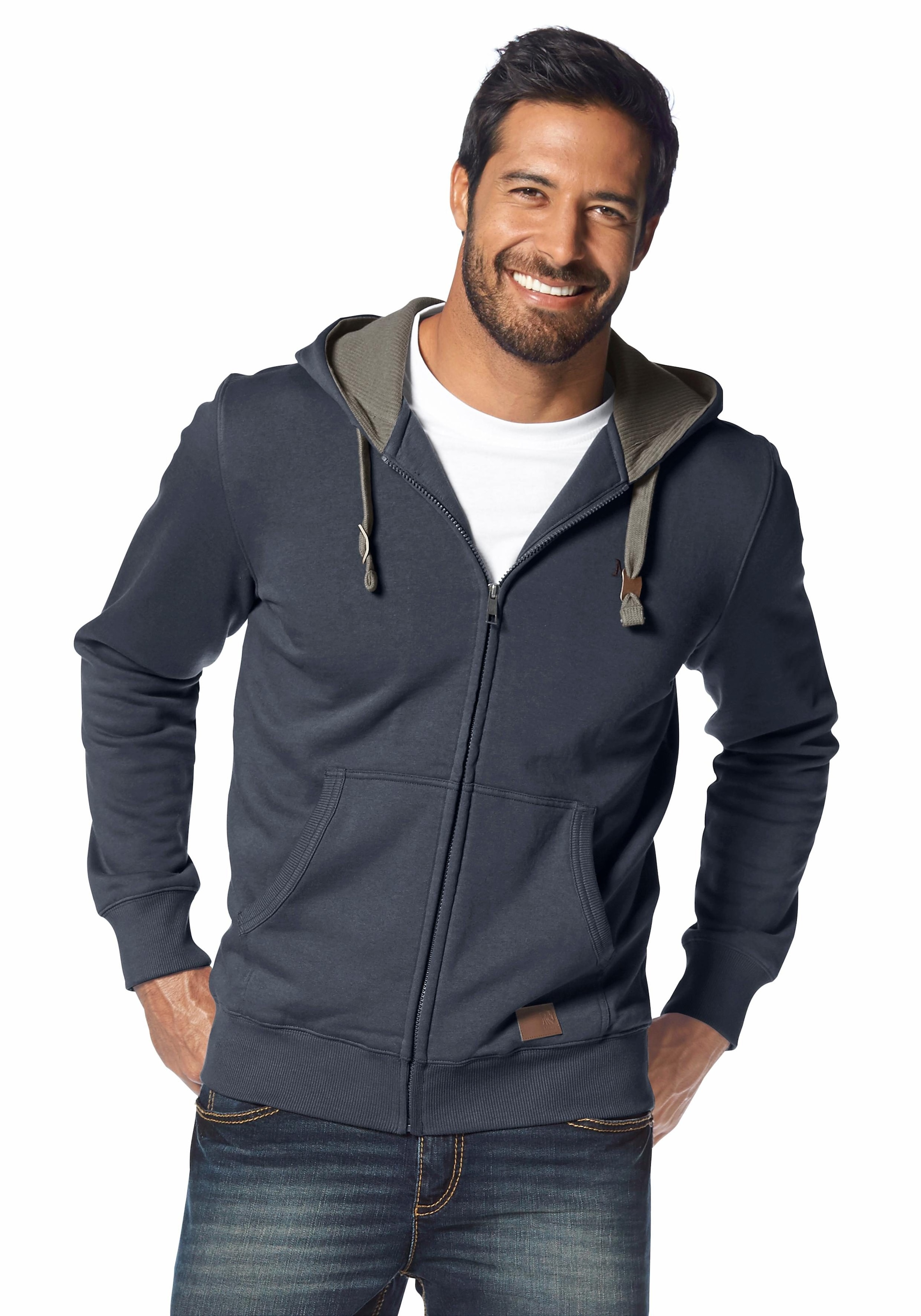 Mans World Kapuzensweatjacke, mit kontrastfarbigem Innenfutter günstig online kaufen