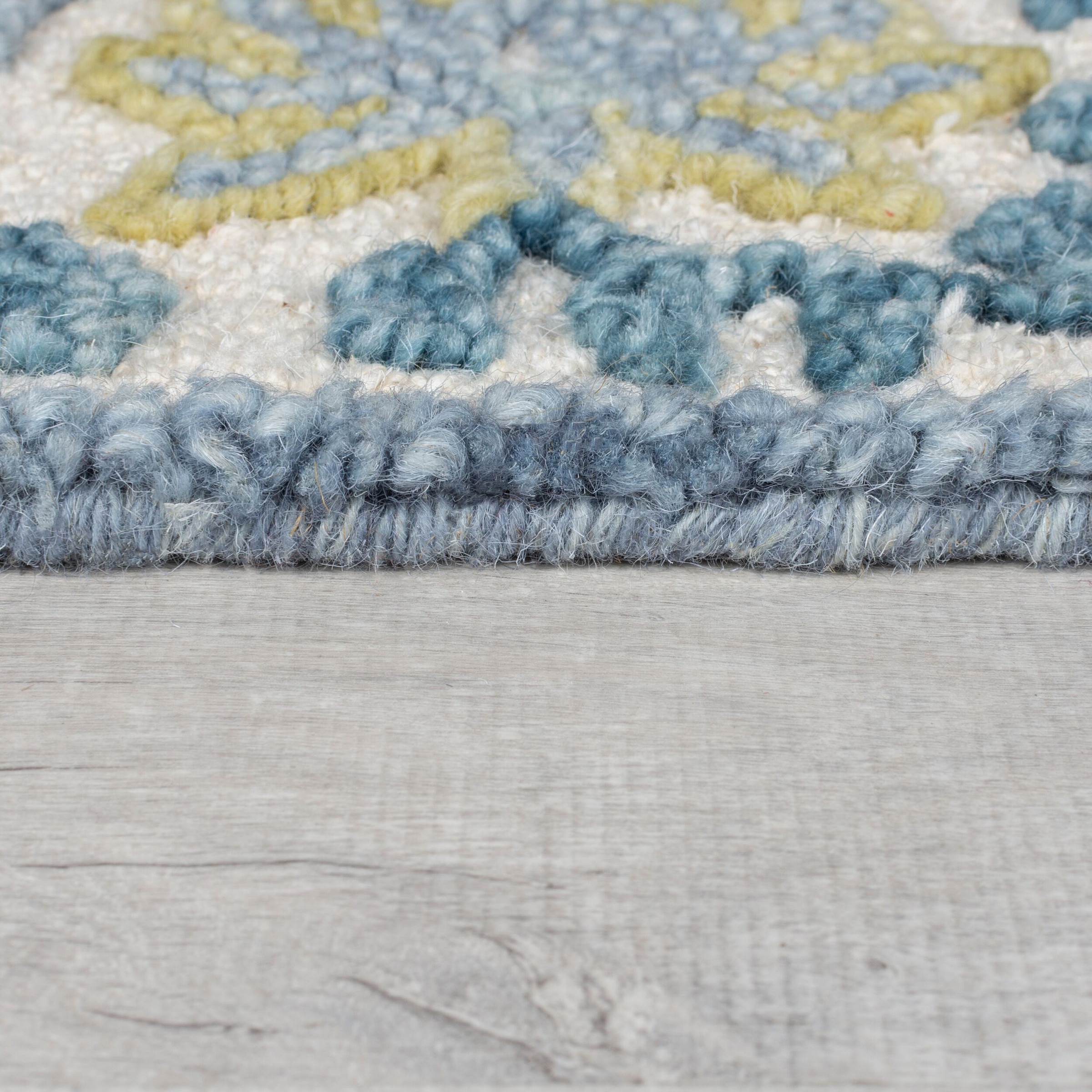 Wollteppich FLAIR RUGS "MYLA FLORAL FRAME", blau, B:120cm H:8mm L:170cm, Baumwolle, Wolle, Teppiche, mit floralem Rahmen 3