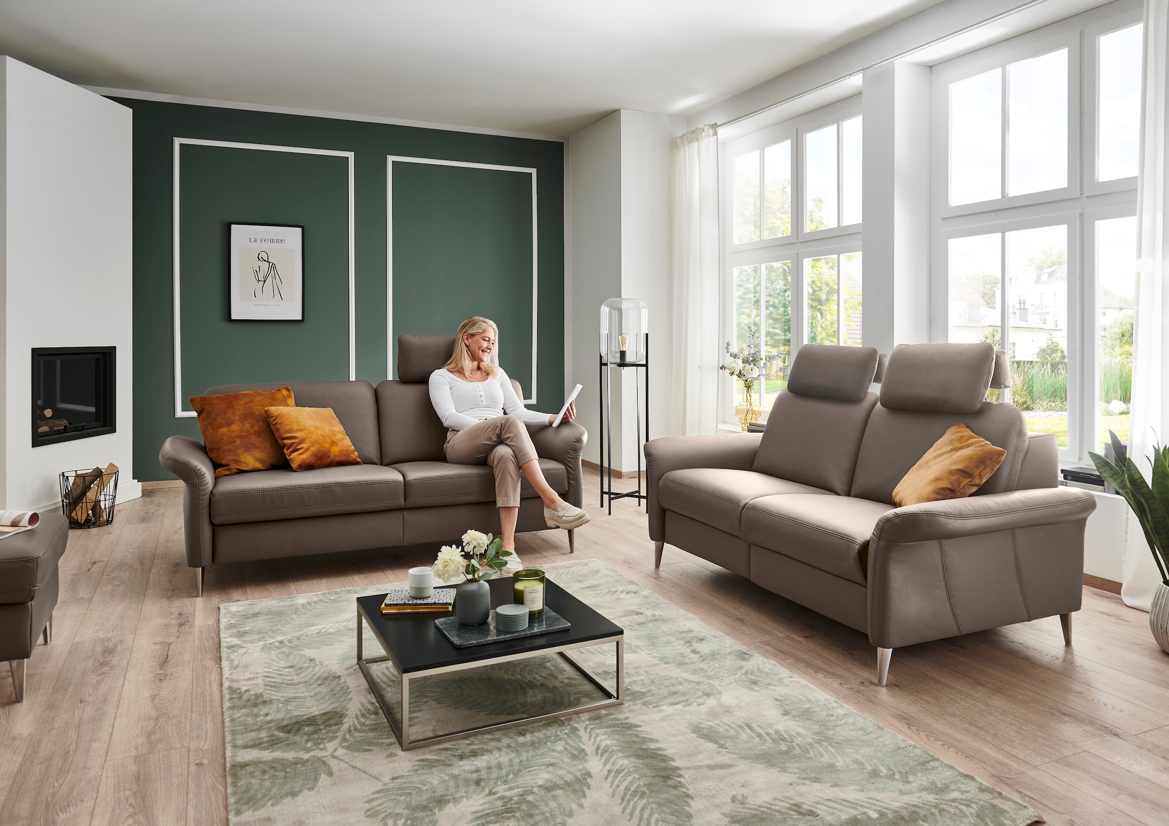 Die PlanBar 2,5-Sitzer »PN-EM23187 mit Kopfstützen« Mit Kopfstützen und Federkernpolsterung, Bezug aus Leder