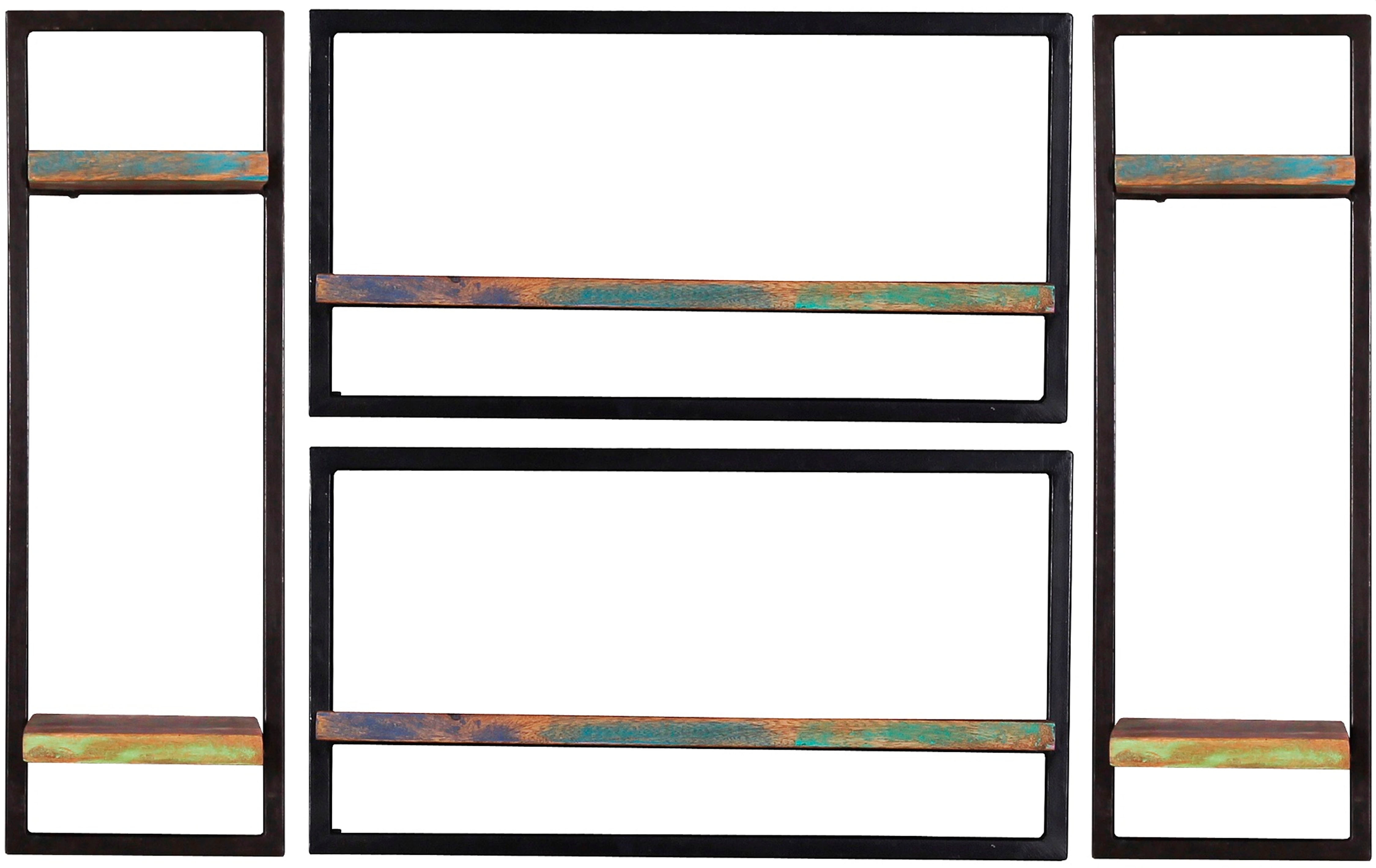 SIT Wandregal "Eger 4-teilig aus Altholz mit schwarzem Metallrahmen" Set, 2 große & 2 kleine Wandregale für flexible Wandgestaltung