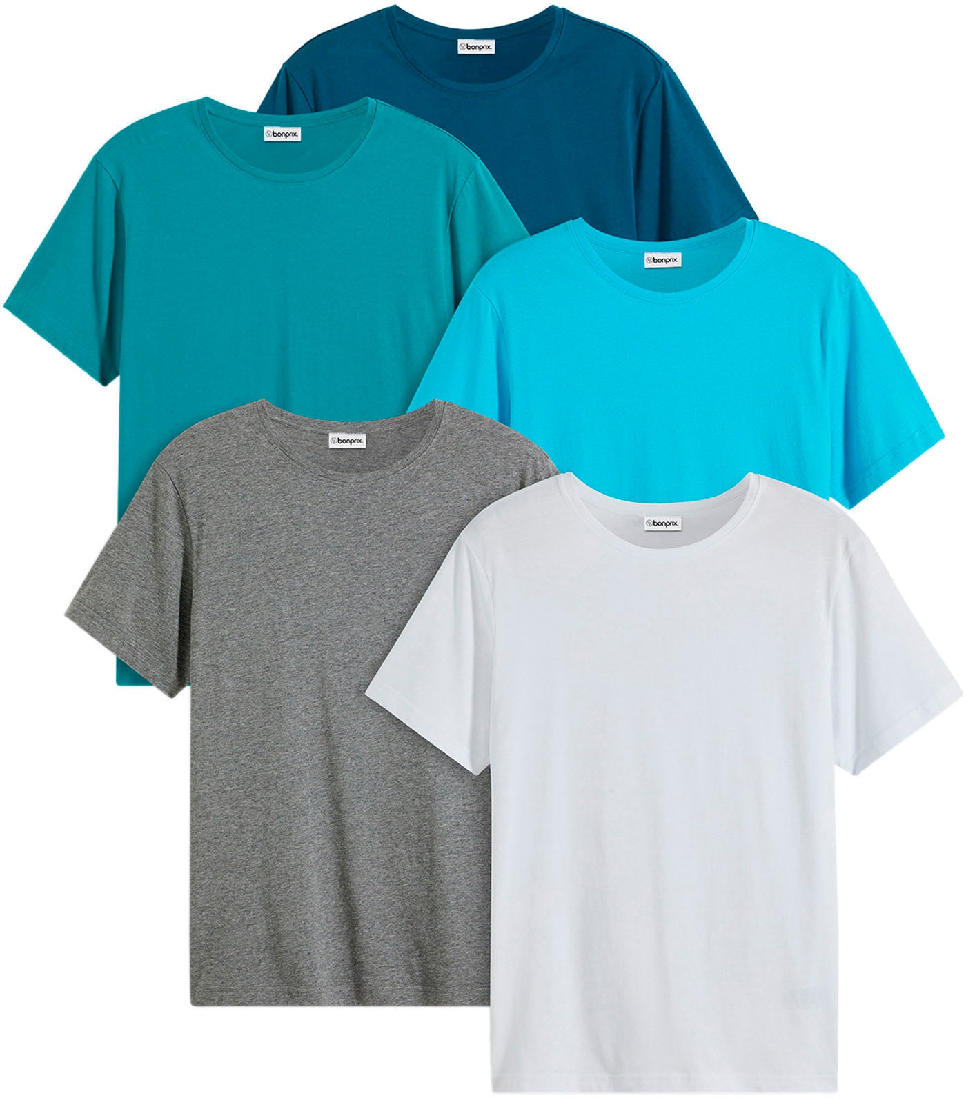 bonprix T-Shirt "T-Shirt (5er Pack)" Packung, 5er, 5 Stk. Regular Fit, Kurzarm, für warme Tage, aus Baumwolle und Viskose