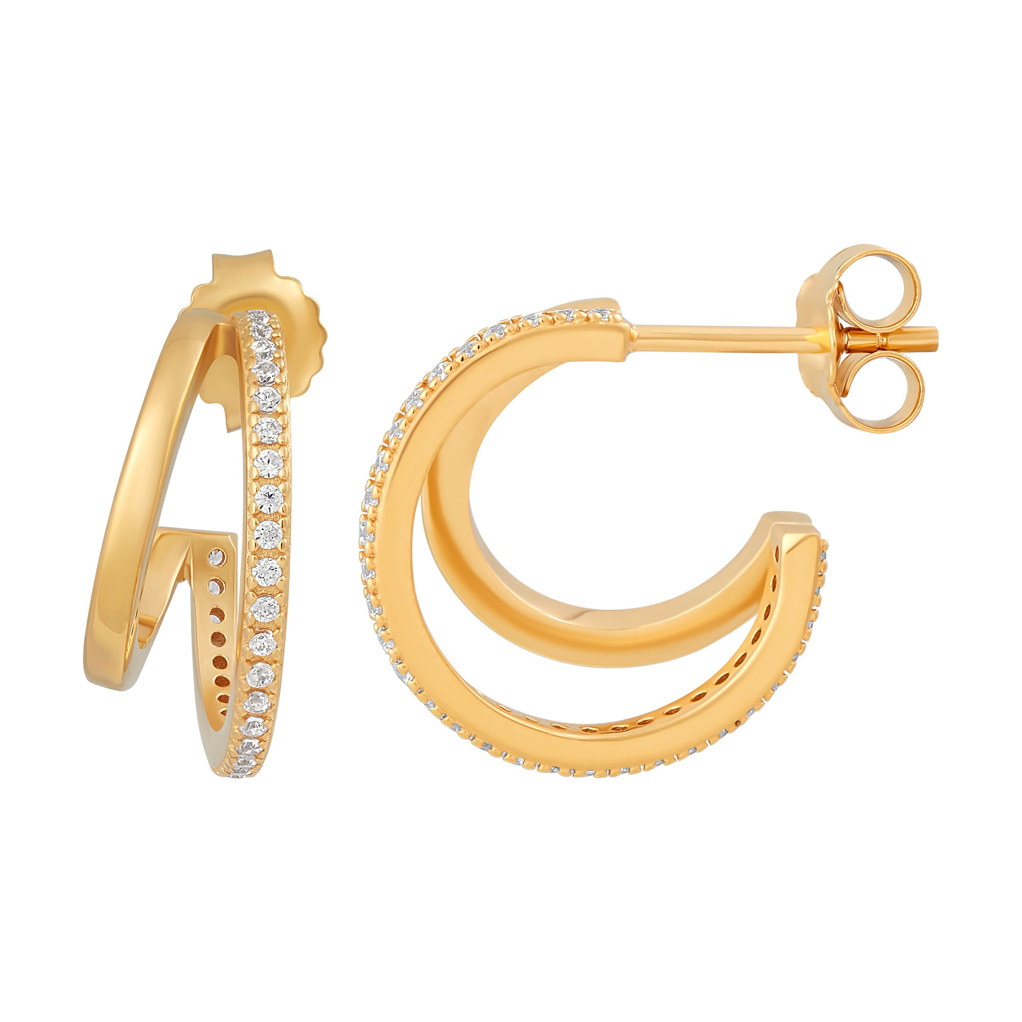 CAÏ Paar Creolen »925 Silber vergoldet zweifach Zirkonia«