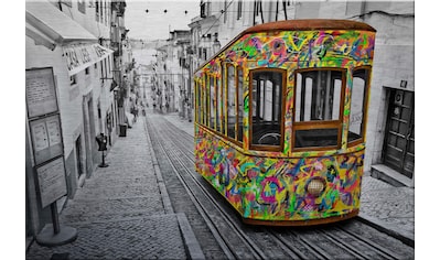 Metallbild »Ben Heine Tram in Lissabon«, Gebäude