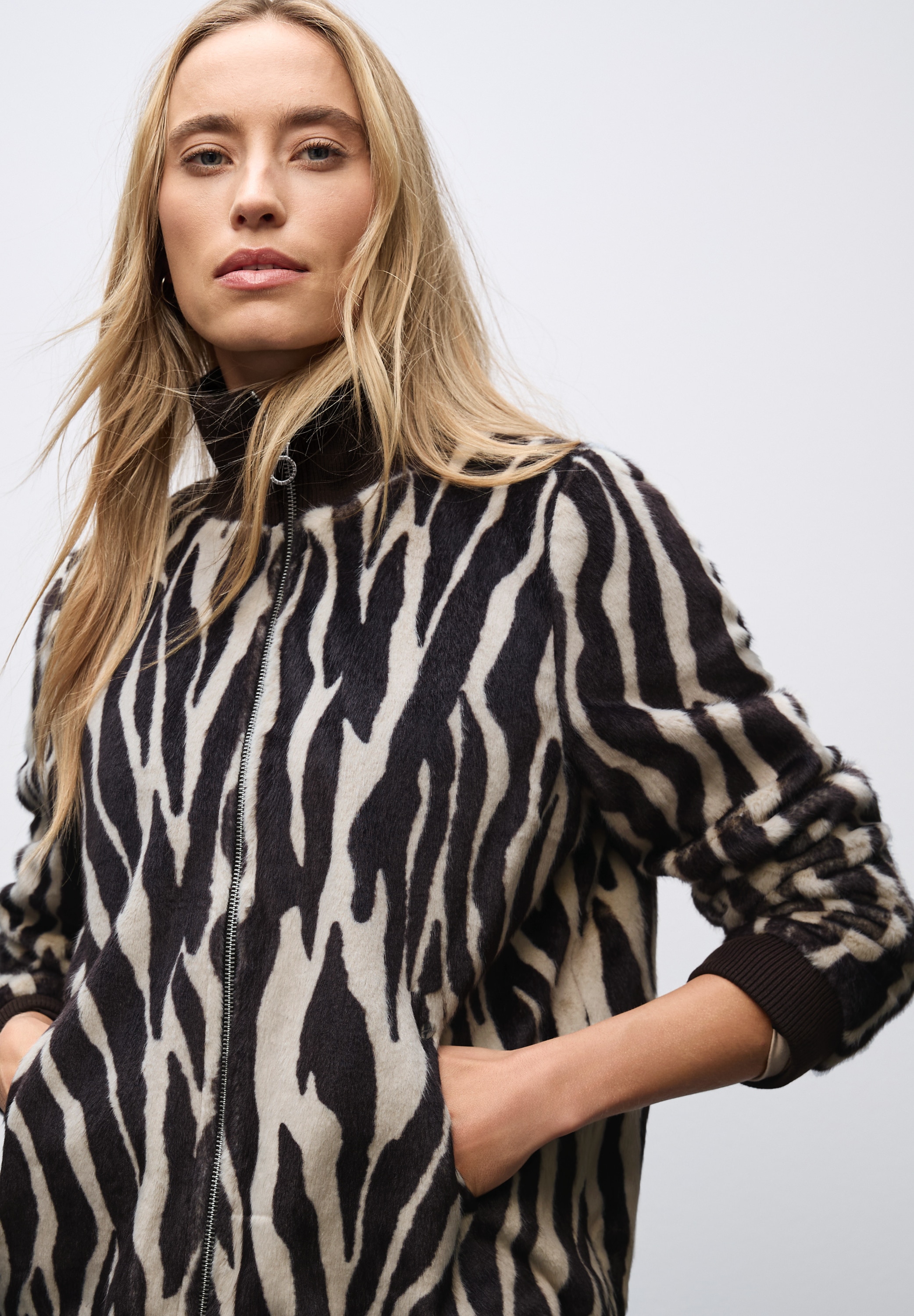STREET ONE Blouson, ohne Kapuze, Fake Fur Zebra Blouson im Animal-Look