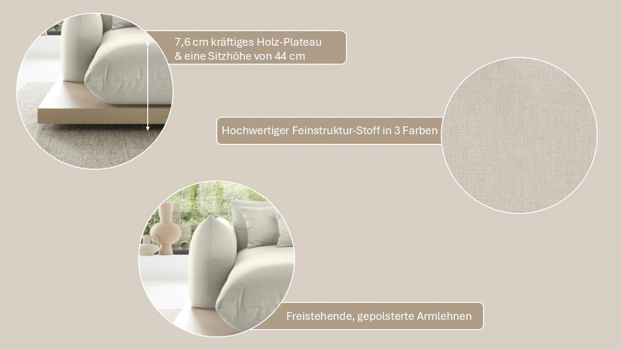 Thumbnail - OTTO home Ecksofa "Kalix, Polsterecke mit kräftigem Holz-Plateau, moderne Couch in L-Form" wahlweise Recamiere links o. ...