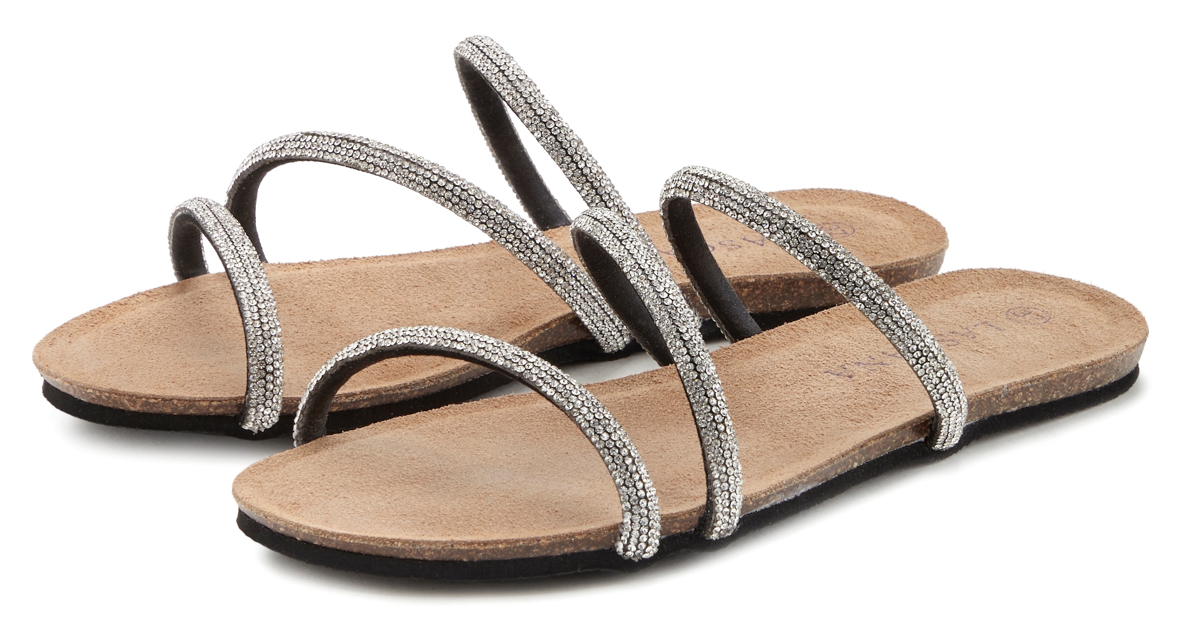 Pantolette »Sandale,«, Mule, offener Schuh, hochwertiges Korkfußbett mit Strasssteinchen