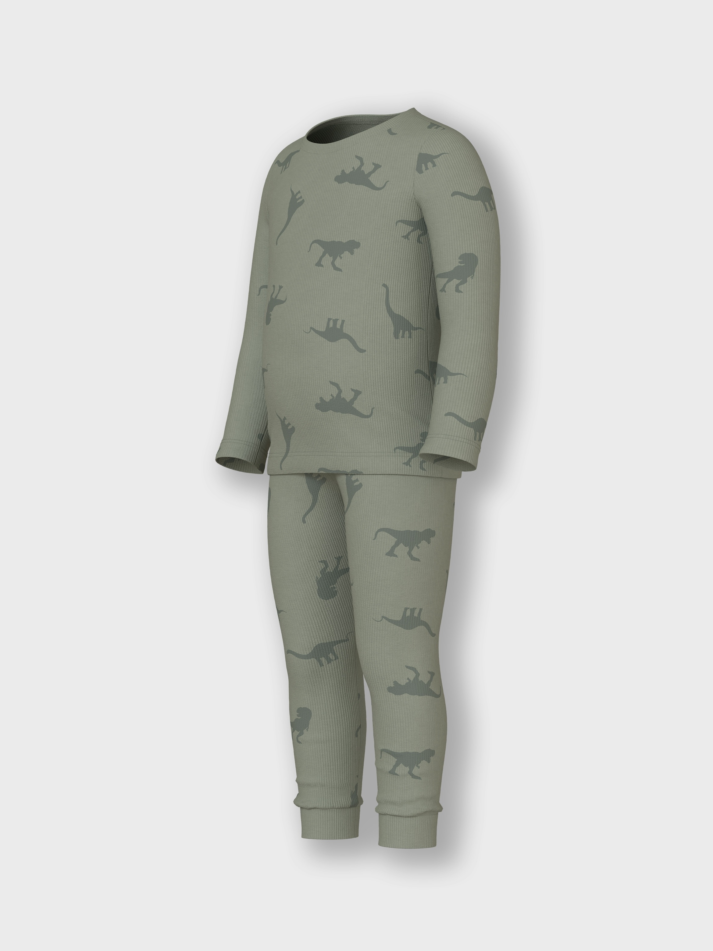 Thumbnail - Name It Schlafanzug "NMMNIGHTSET AGAVE GREEN DINO RIB NOOS" Set, 2 tlg. im tollen Dino-Alloverprint