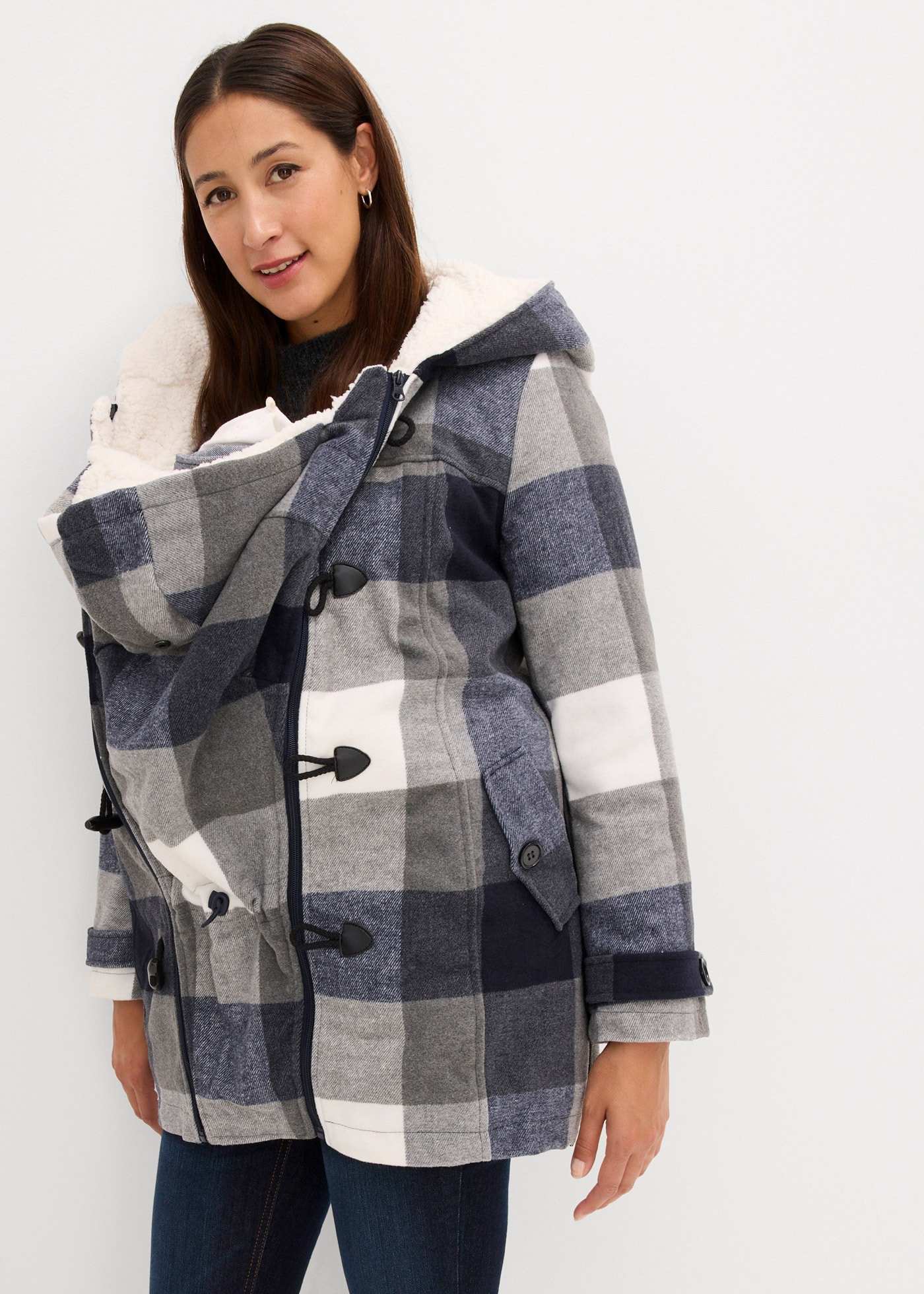 bonprix Umstandsjacke "Woll-Umstandsjacke mit Teddyfutter / Tragejacke" mit Kapuze mit Teddyfutter, mit Kapuze, mit herausnehmbarem Baby-Einsatz, bequem