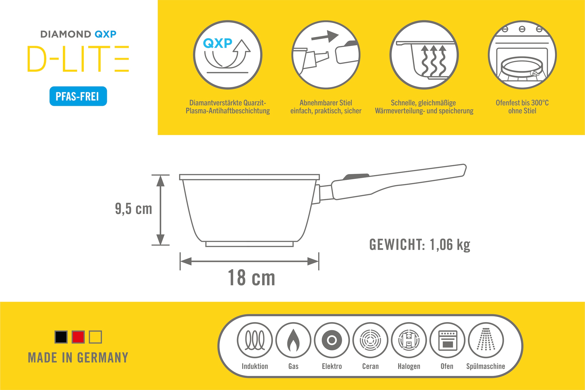 WOLL Bratpfanne »D-Lite Hochrandpfanne,Ø24-32cm, Antihaft, Induktion« Aluminiumguss 1 tlg. Abnehmbarer Stiel, Ofenfest o. Stiel, Spülmaschinengeeignet, 7cm hoch