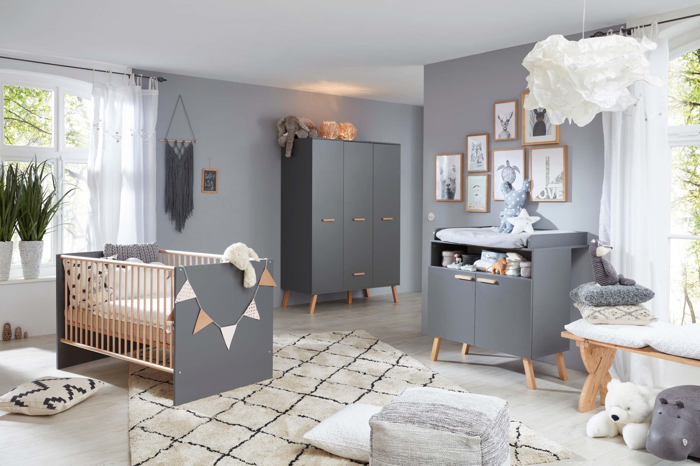 trendteam Babymöbel-Set »Mats«, (Set, 3 St., Bett, Wickelkommode, Schrank)