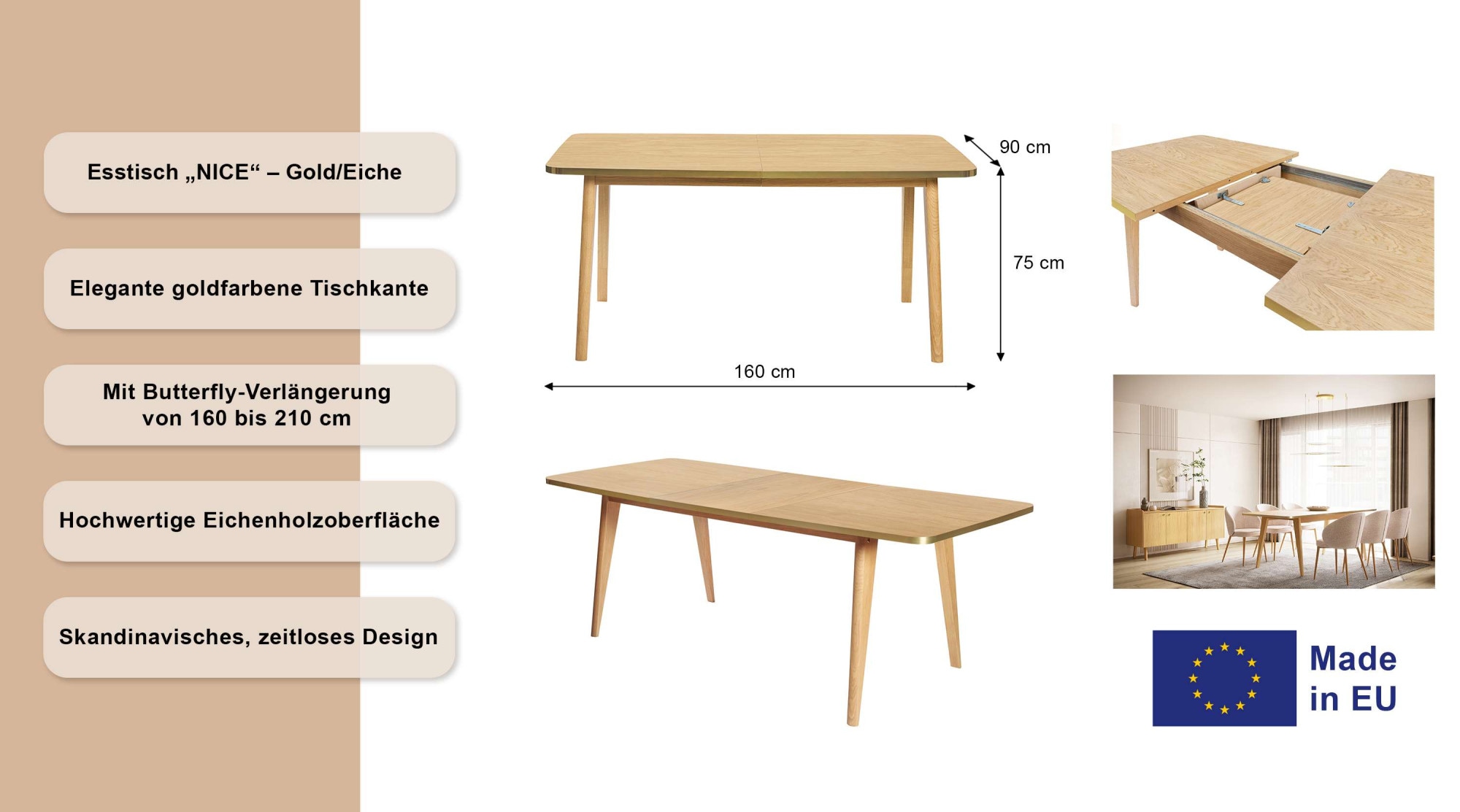 Woodman Esstisch »Nice« Breite 160 cm, ausziehbar auf 210 cm, FSC® zertifiziert