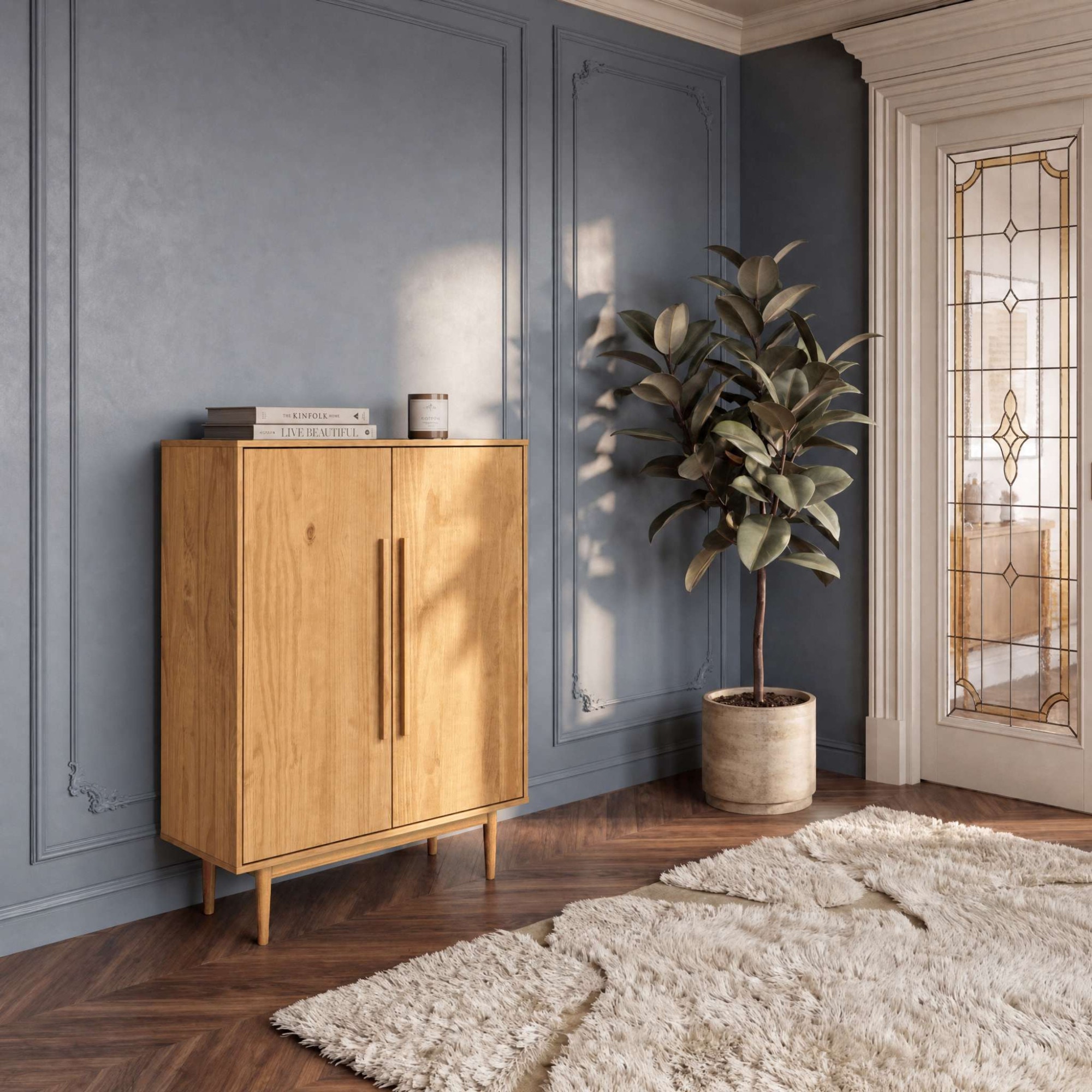OTTO home Highboard »Vara, Kommode mit 2 Türen und 2 variabel einsetzbare Einlegeböden« aus massivem Kiefernholz, mit 2 Einlegeböden, Breite 90cm, Höhe 120cm